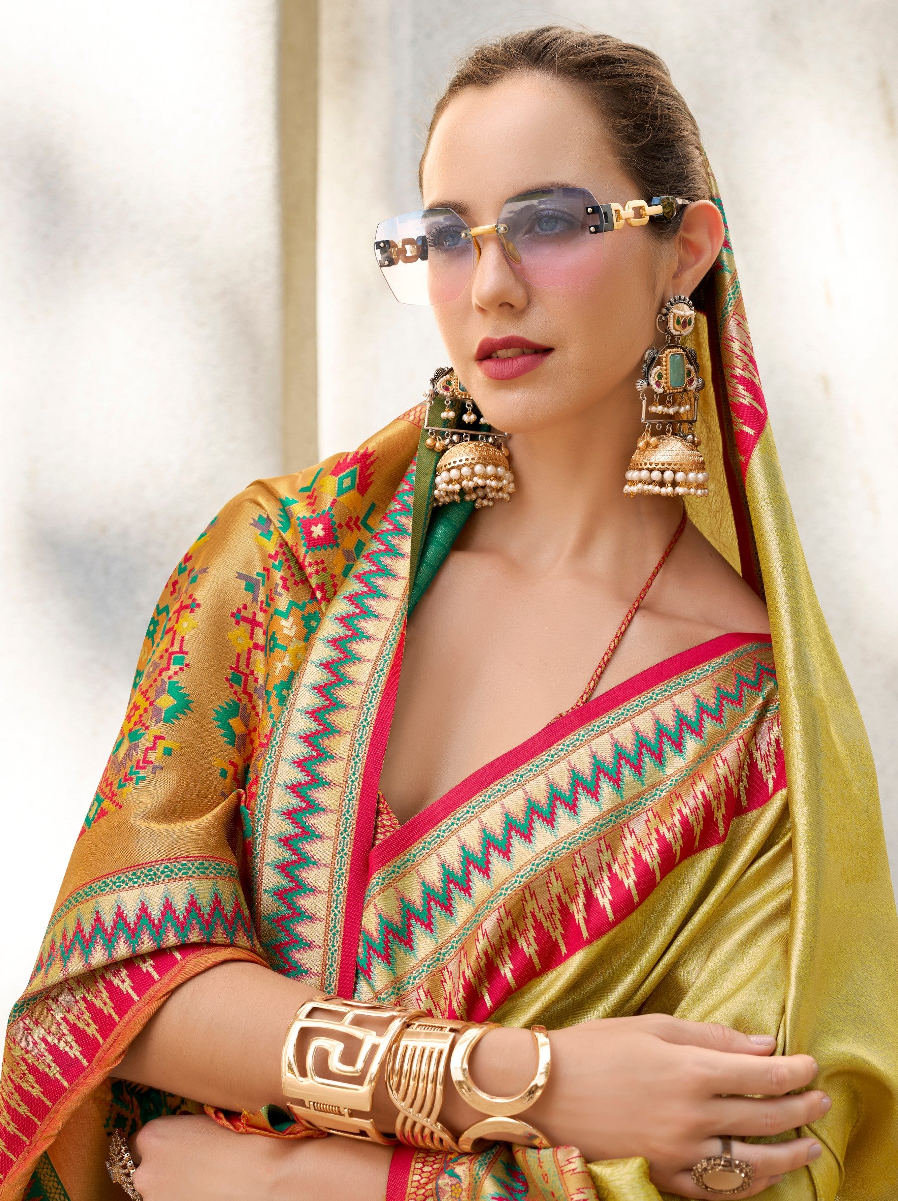 Tuscany Yellow Tissue Celebration Saree - TrendOye
