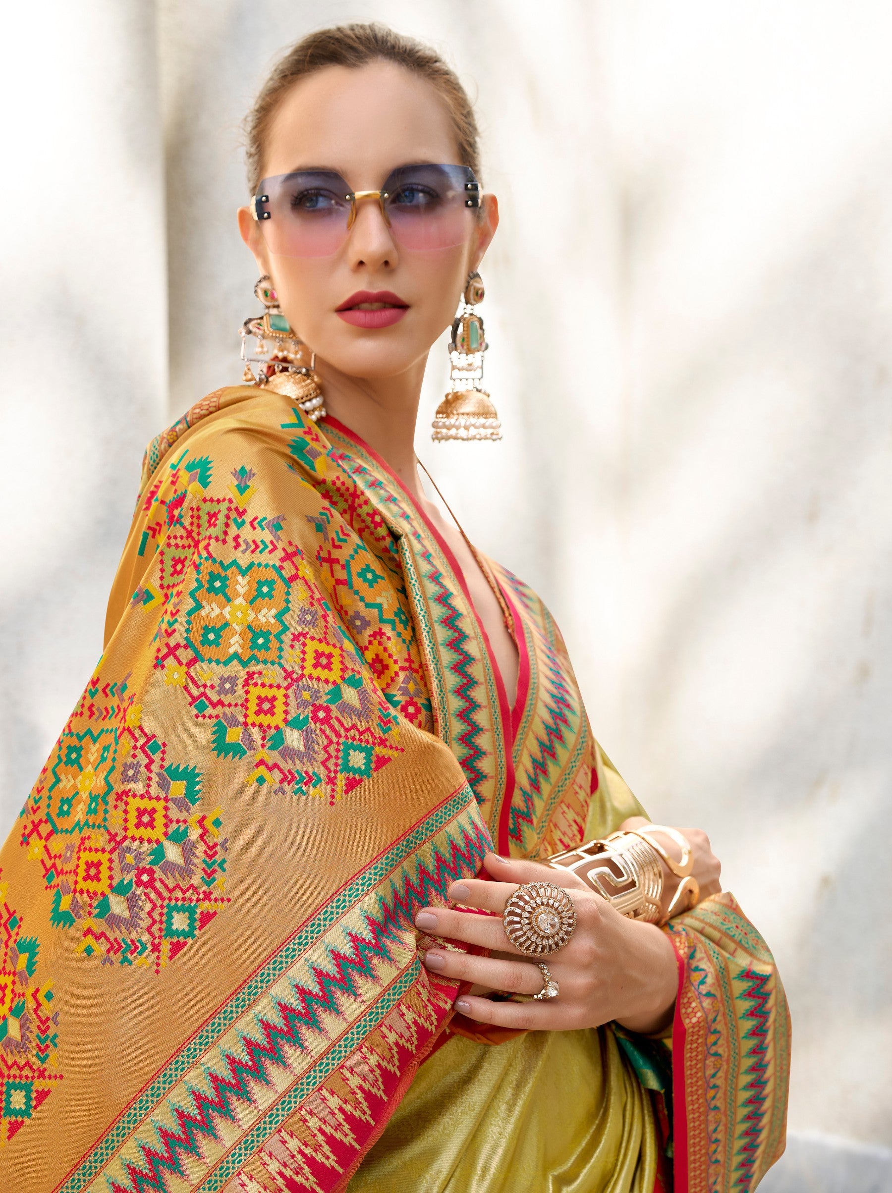 Tuscany Yellow Tissue Celebration Saree - TrendOye