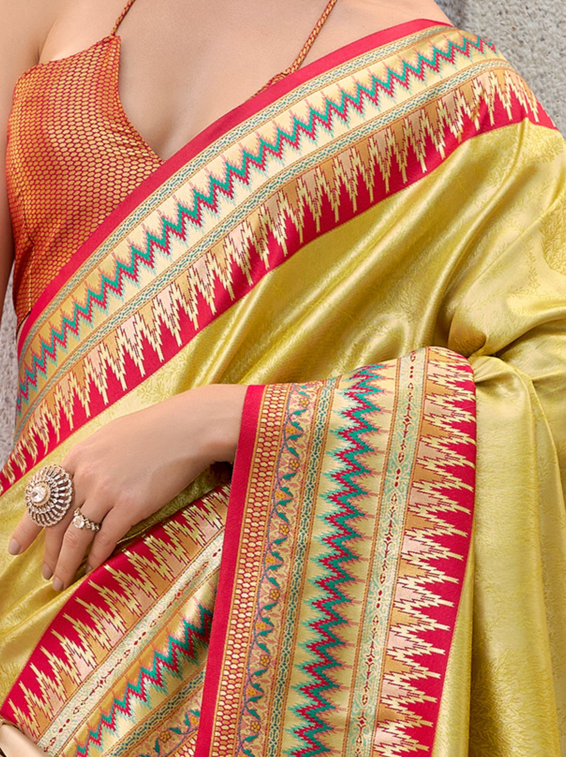 Tuscany Yellow Tissue Celebration Saree - TrendOye