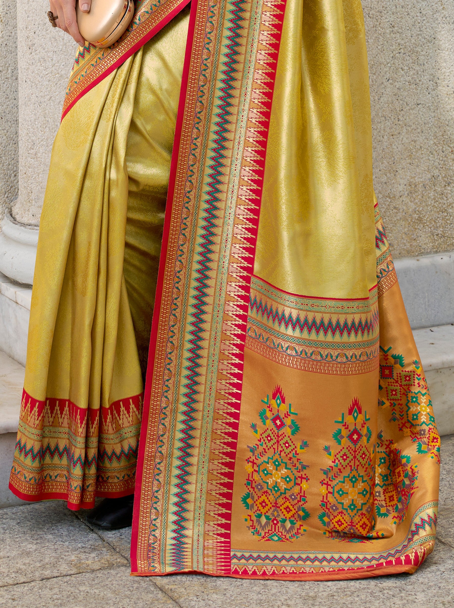 Tuscany Yellow Tissue Celebration Saree - TrendOye