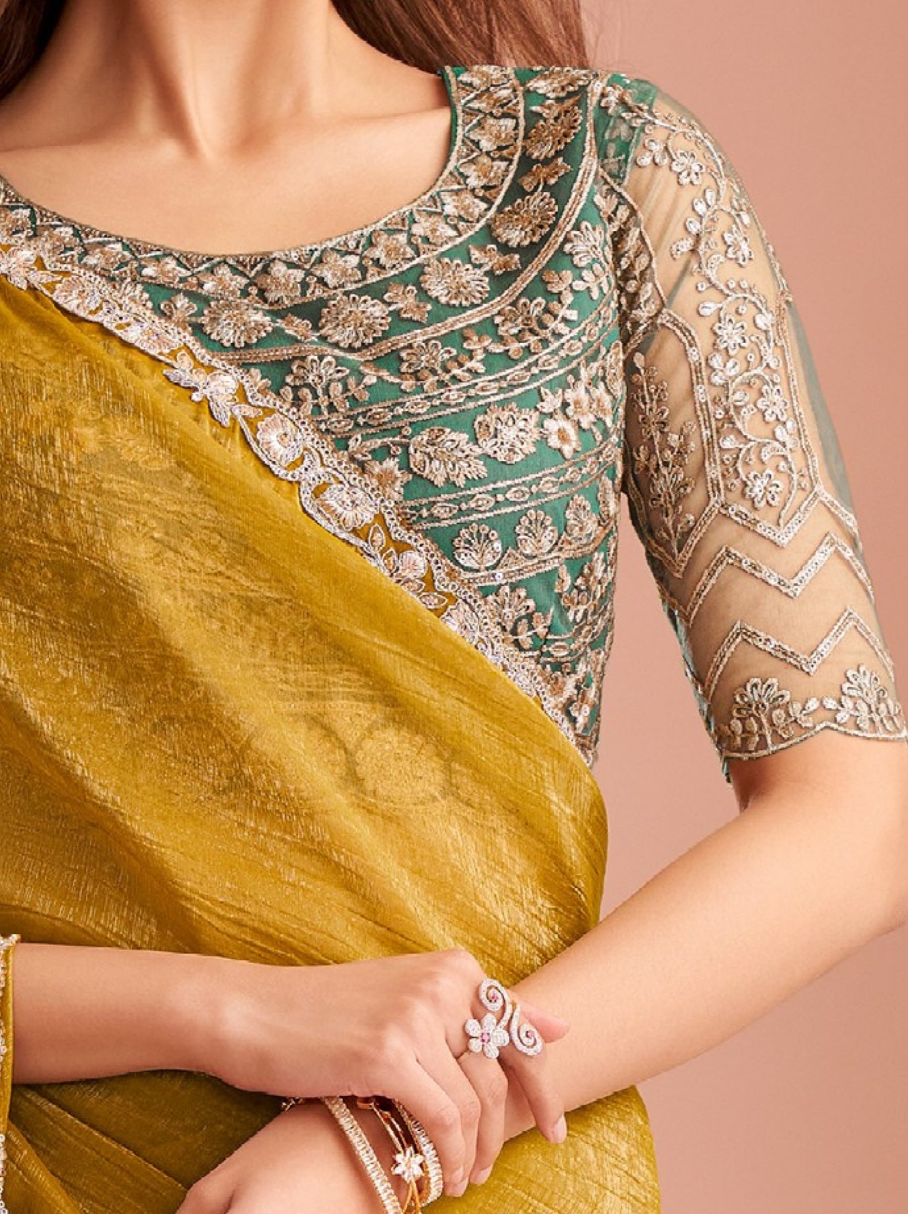 Mustard Yellow Premium Designer Party Saree - TrendOye