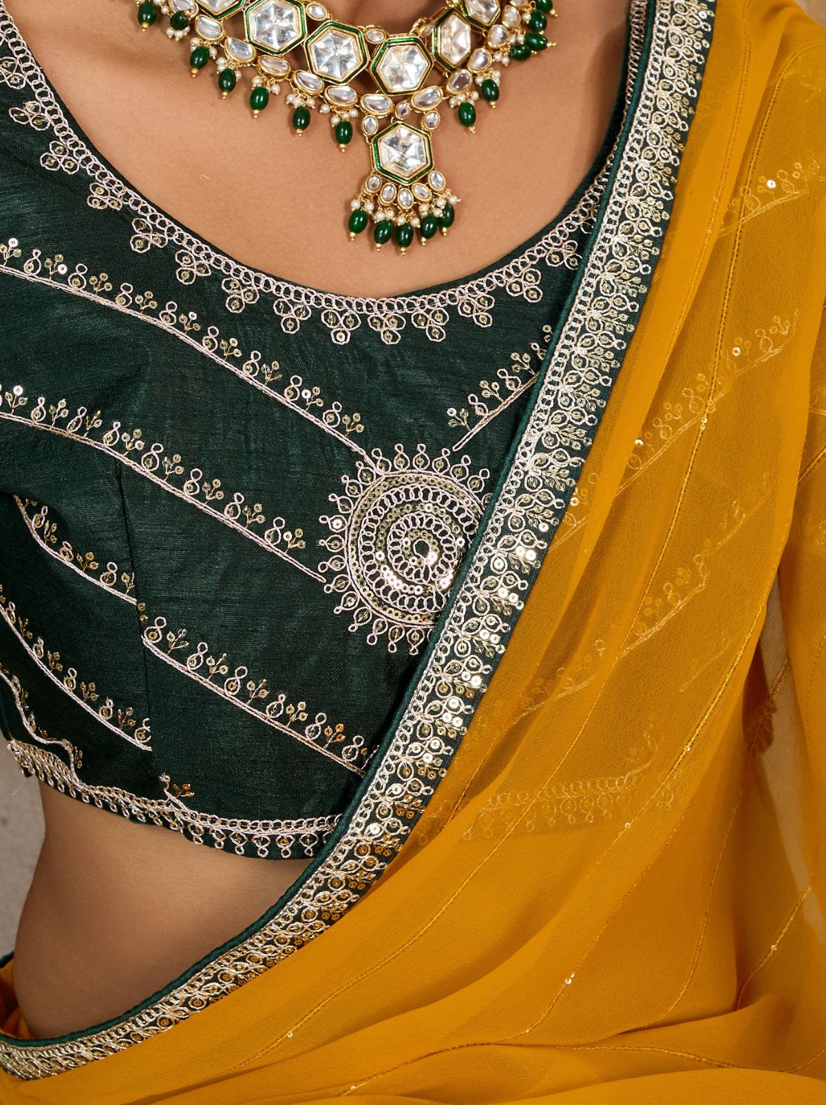 Cyber Yellow Georgette Silk Party Saree with Zari & Sequin Border