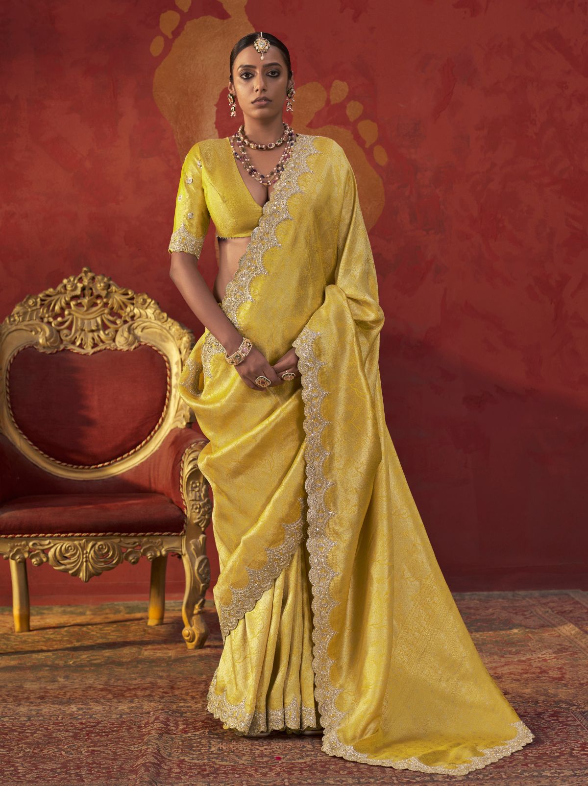 Royal Yellow Luxury Viscose Saree With Blouse Piece