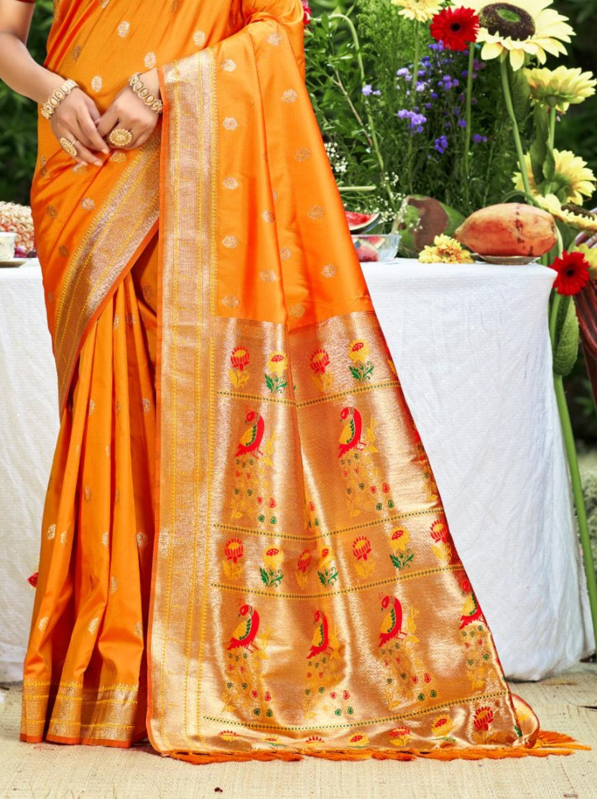 Mustard Yellow Designer Paithani Silk Saree with Tassels