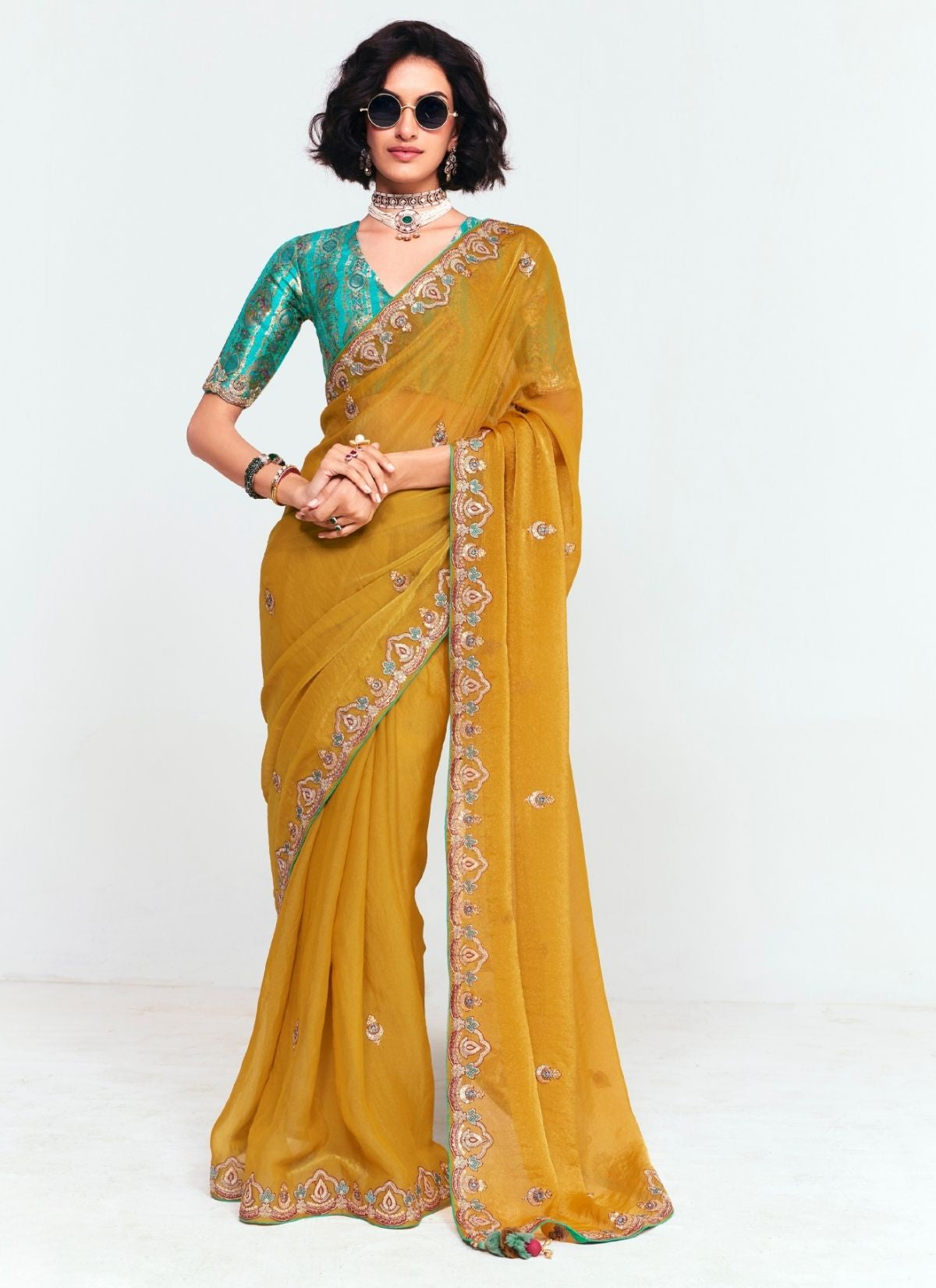 Corn Yellow Party Fancy Premium Saree With Fine Blouse Piece - TrendOye