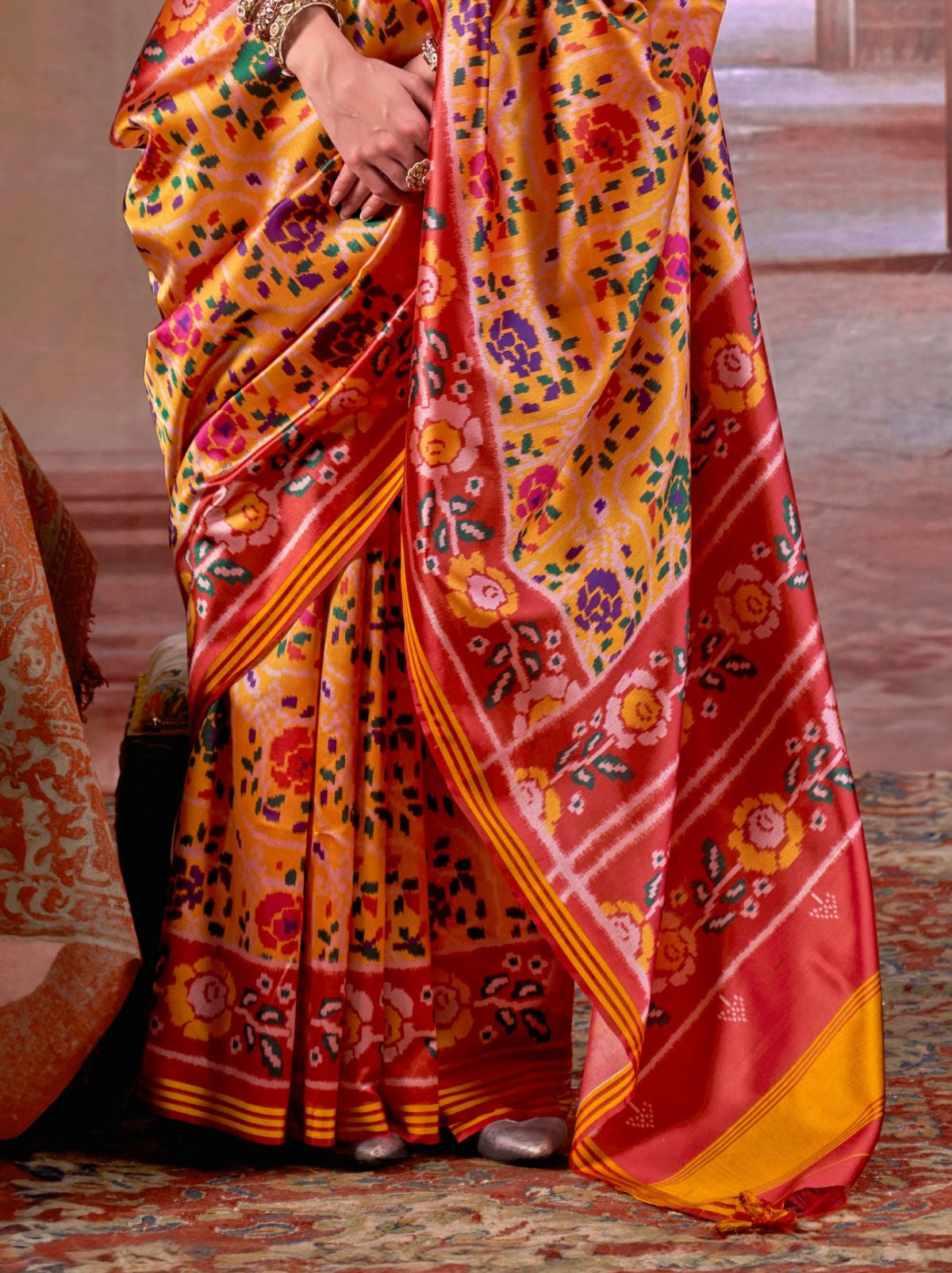 Cyber Yellow Patola Silk Saree With Blouse Piece