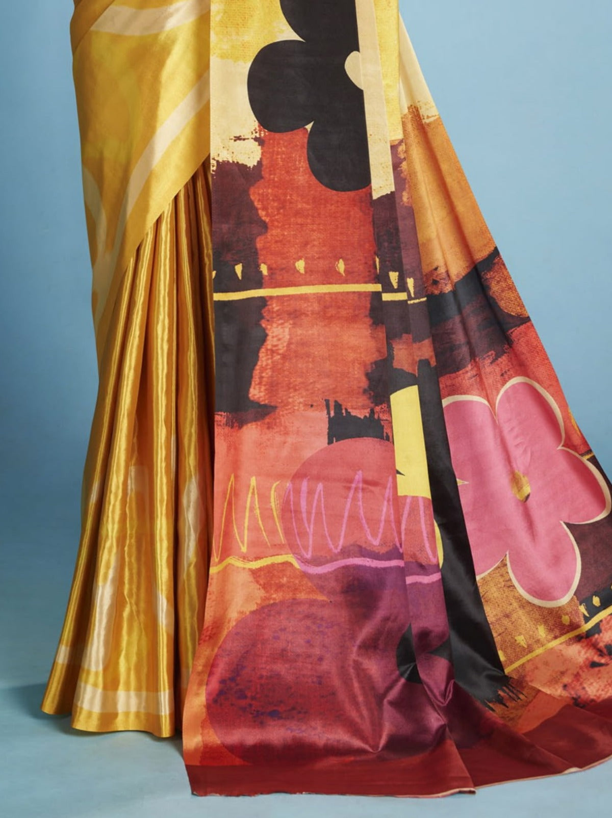 Pineapple Yellow Premium Crepe Silk Saree With Blouse Piece
