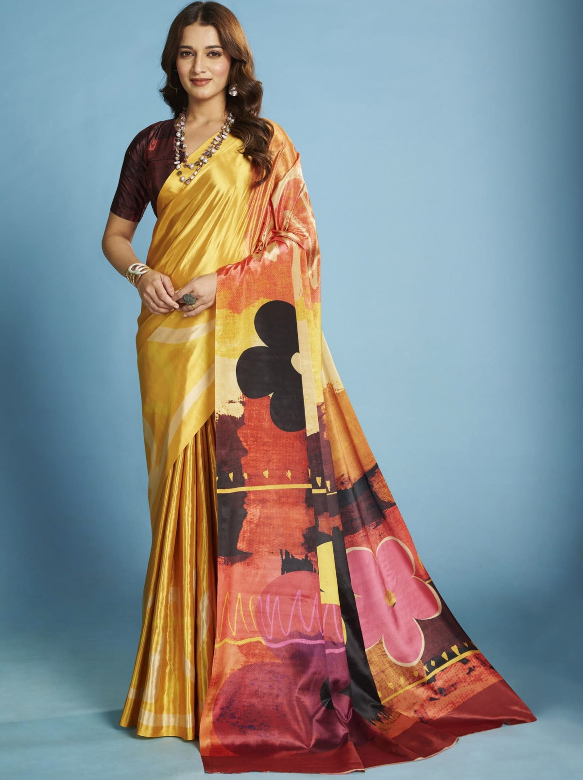 Pineapple Yellow Premium Crepe Silk Saree With Blouse Piece