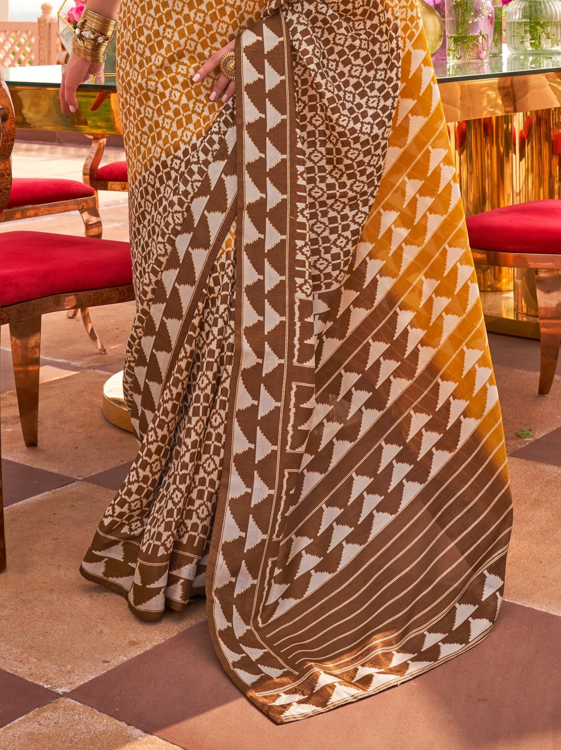 Fire Yellow Celebration Saree - TrendOye