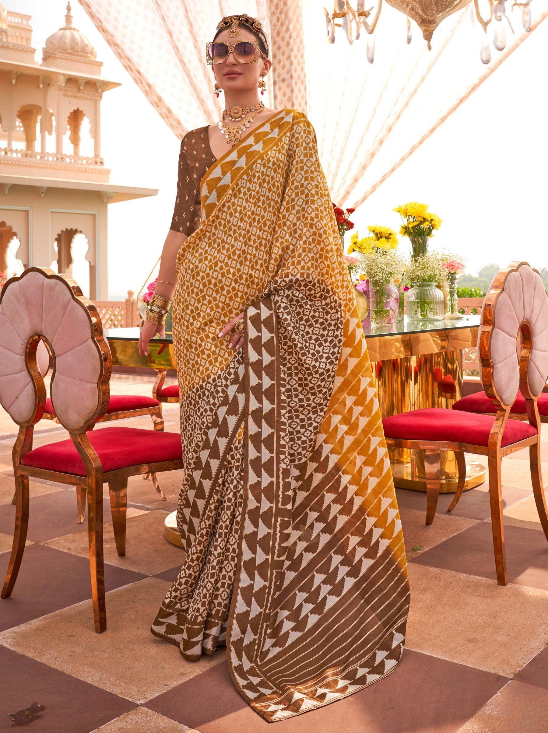 Fire Yellow Celebration Saree - TrendOye