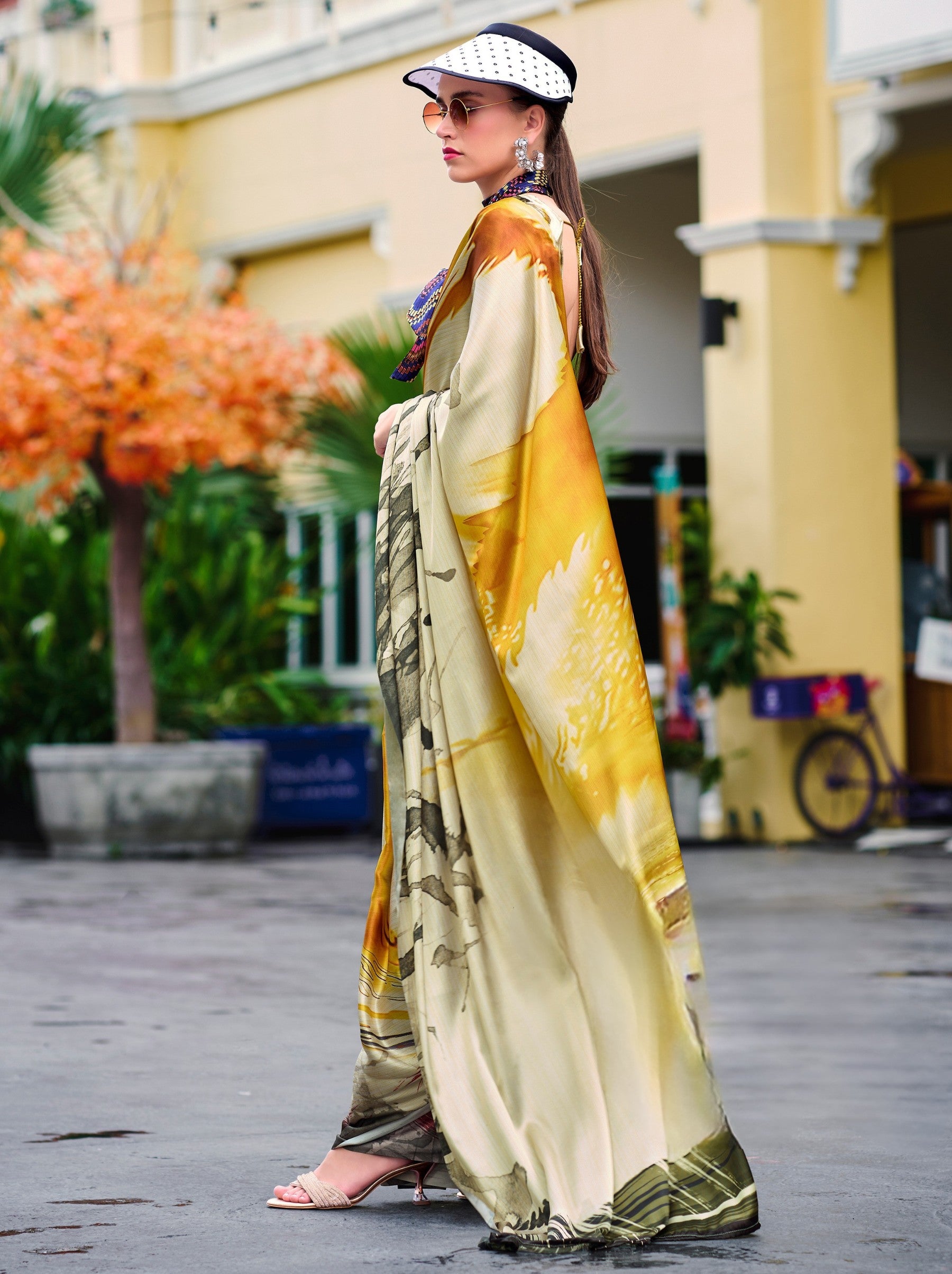 Pineapple Yellow Party Saree - TrendOye