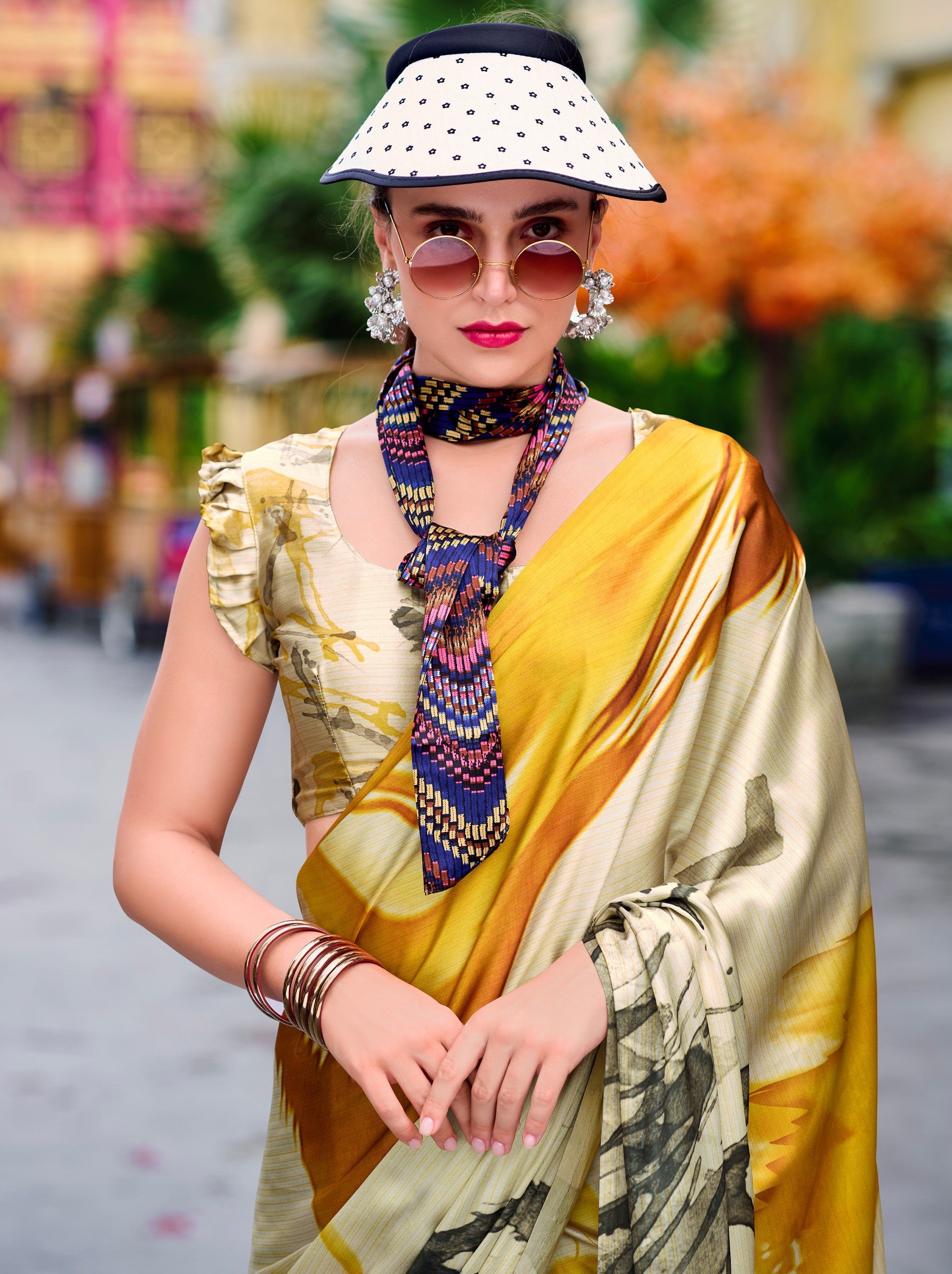 Pineapple Yellow Party Saree - TrendOye