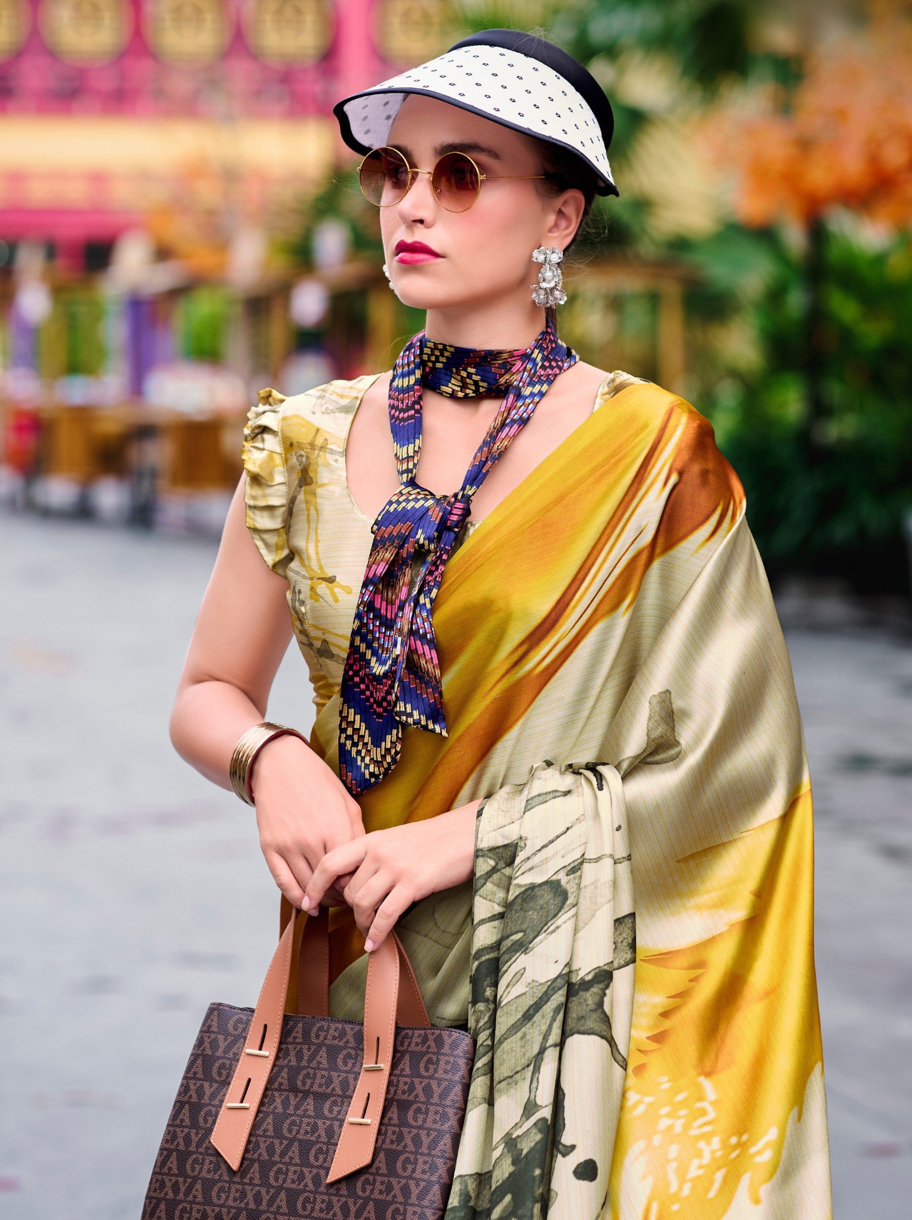 Pineapple Yellow Party Saree - TrendOye