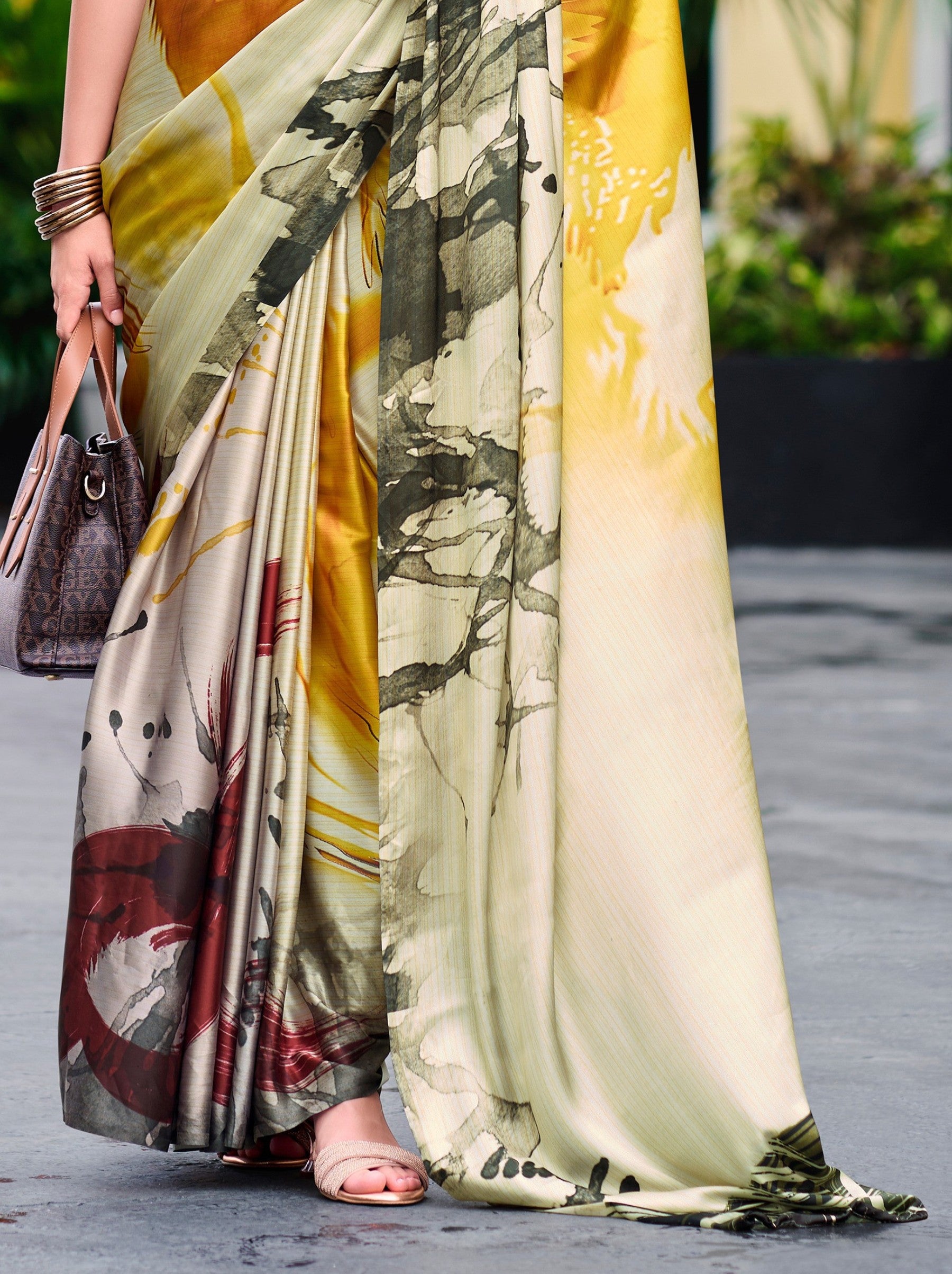 Pineapple Yellow Party Saree - TrendOye