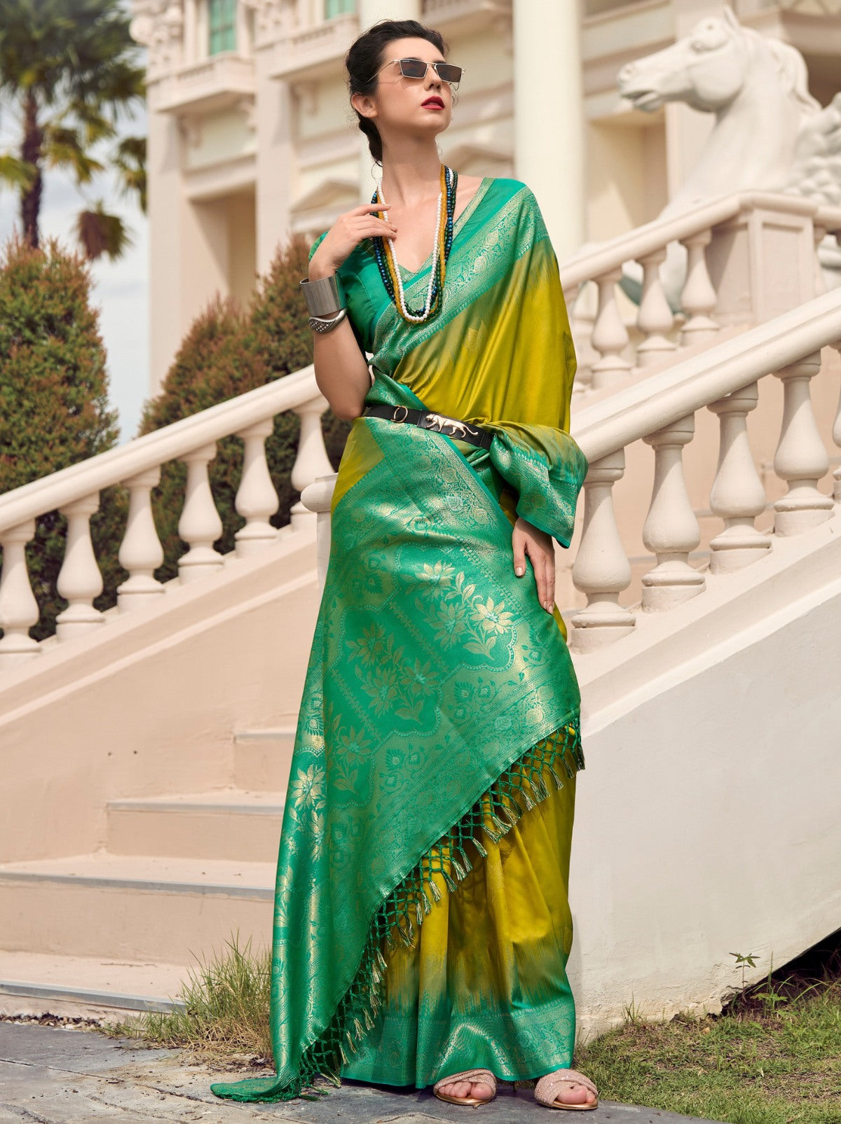 Corn Yellow Celebration Saree - TrendOye
