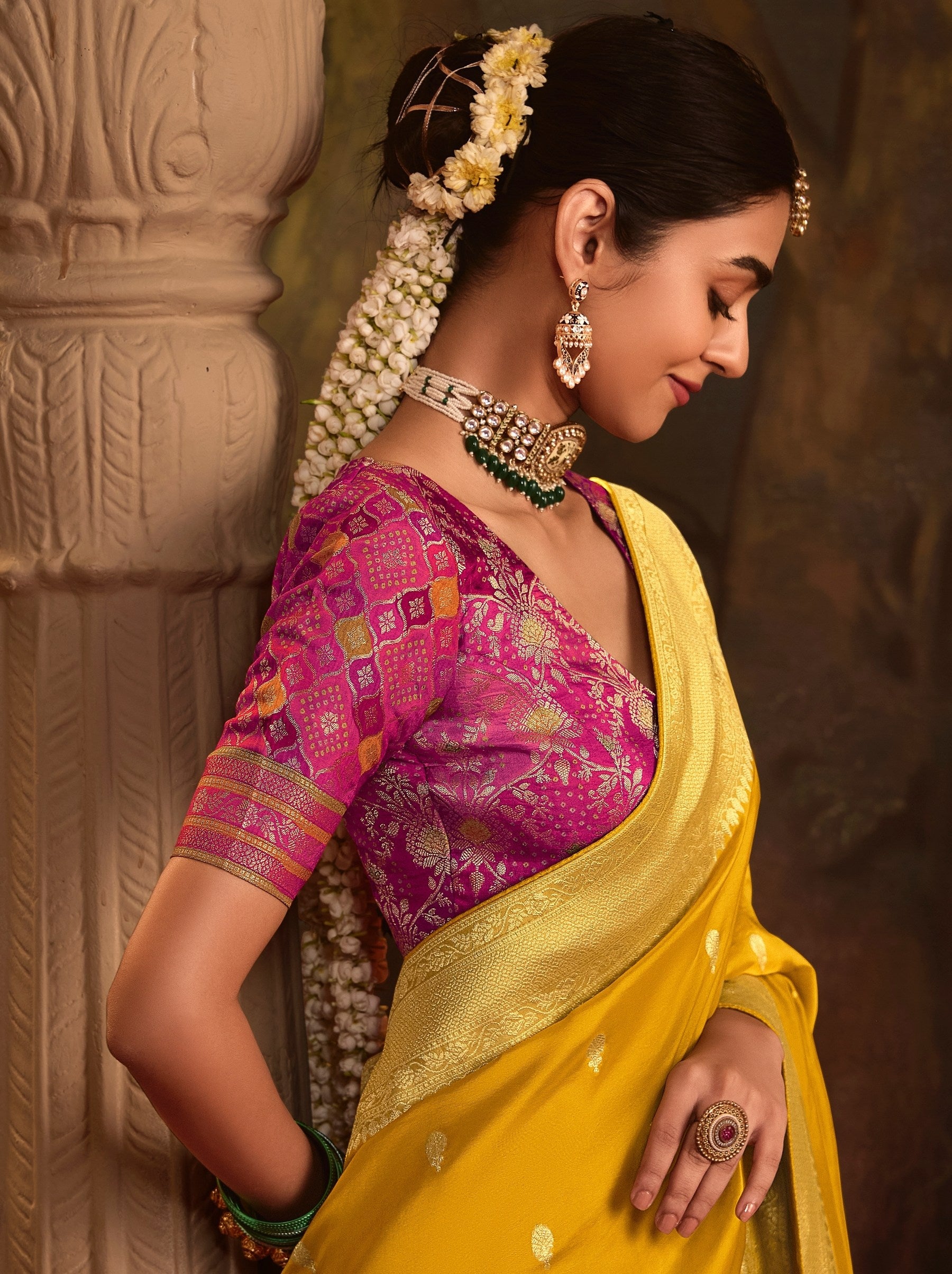Honey Yellow Wedding And Party Designer Saree - TrendOye
