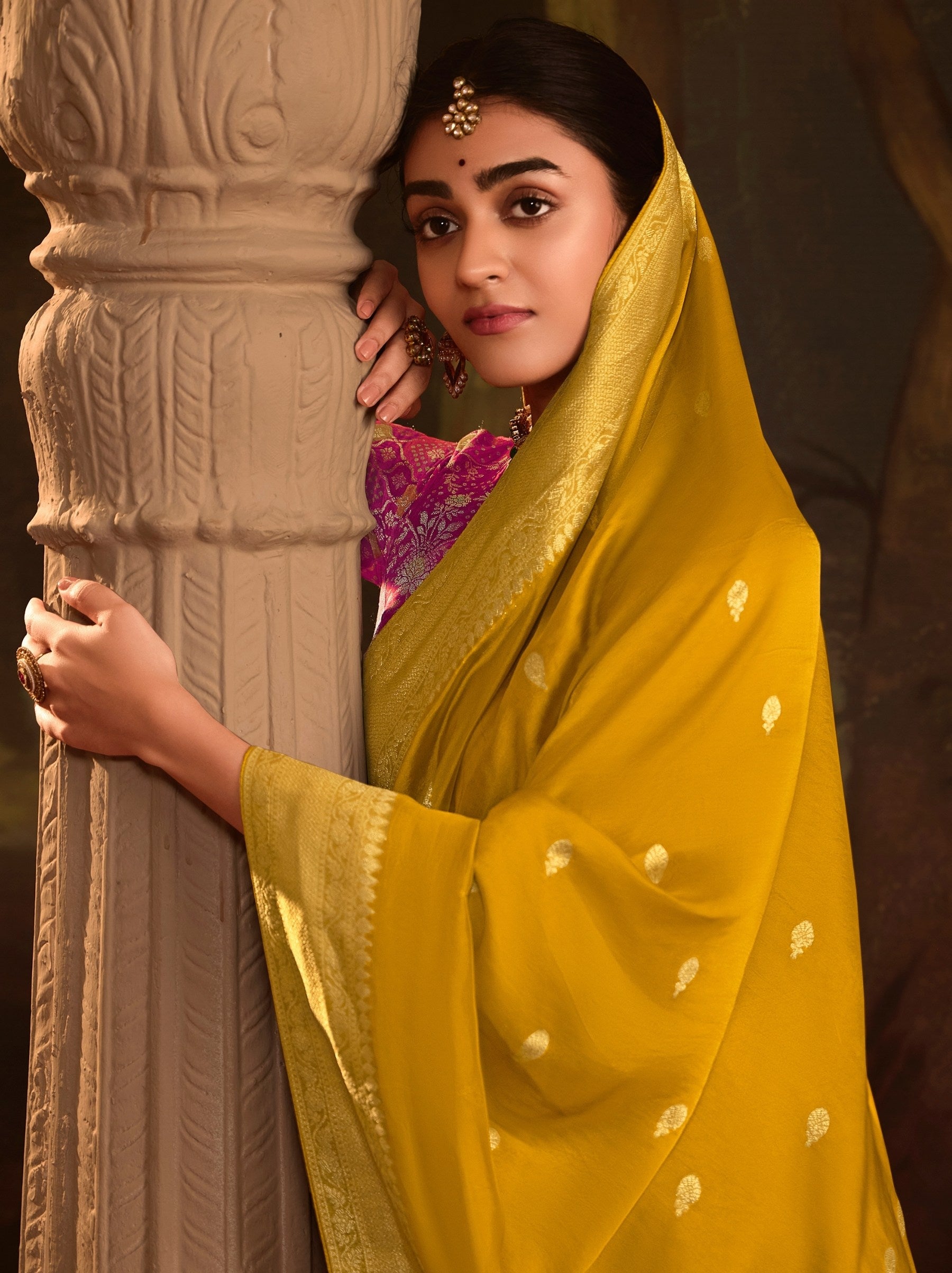 Honey Yellow Wedding And Party Designer Saree - TrendOye