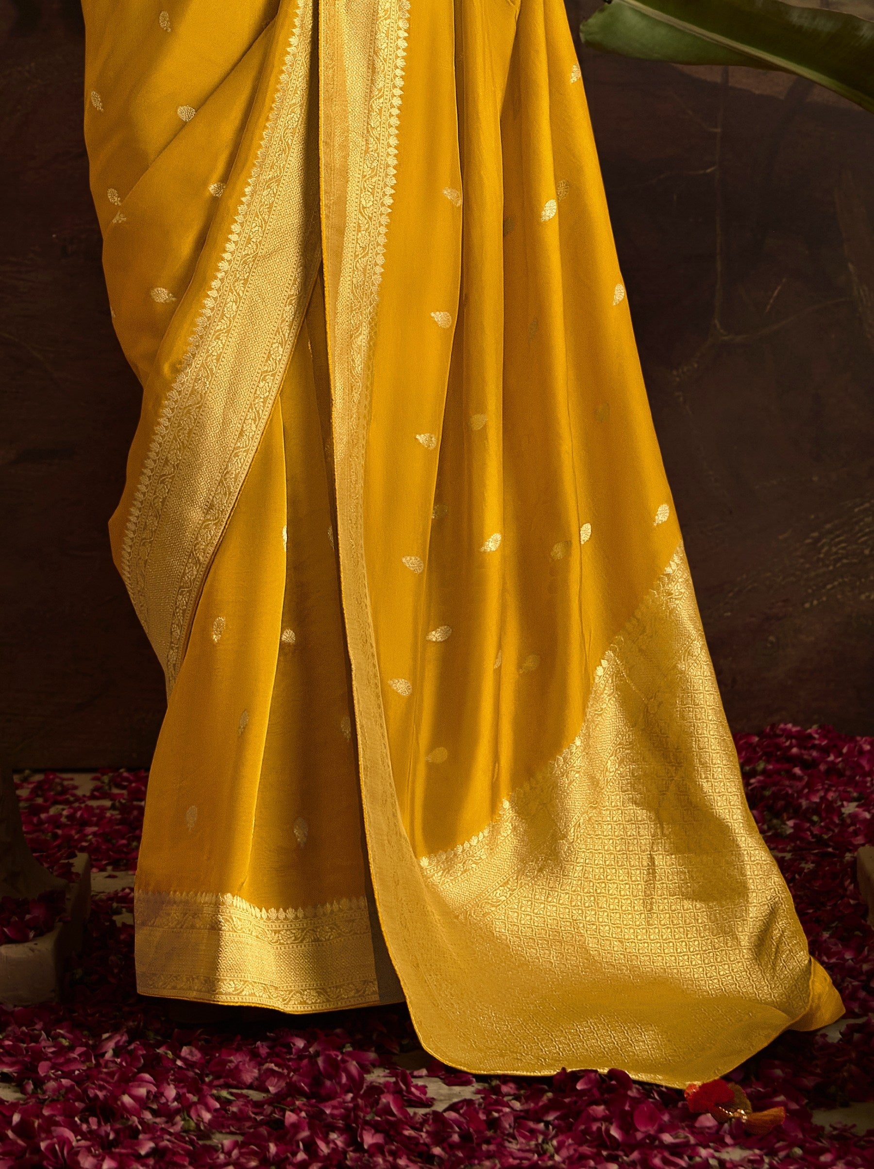 Honey Yellow Wedding And Party Designer Saree - TrendOye