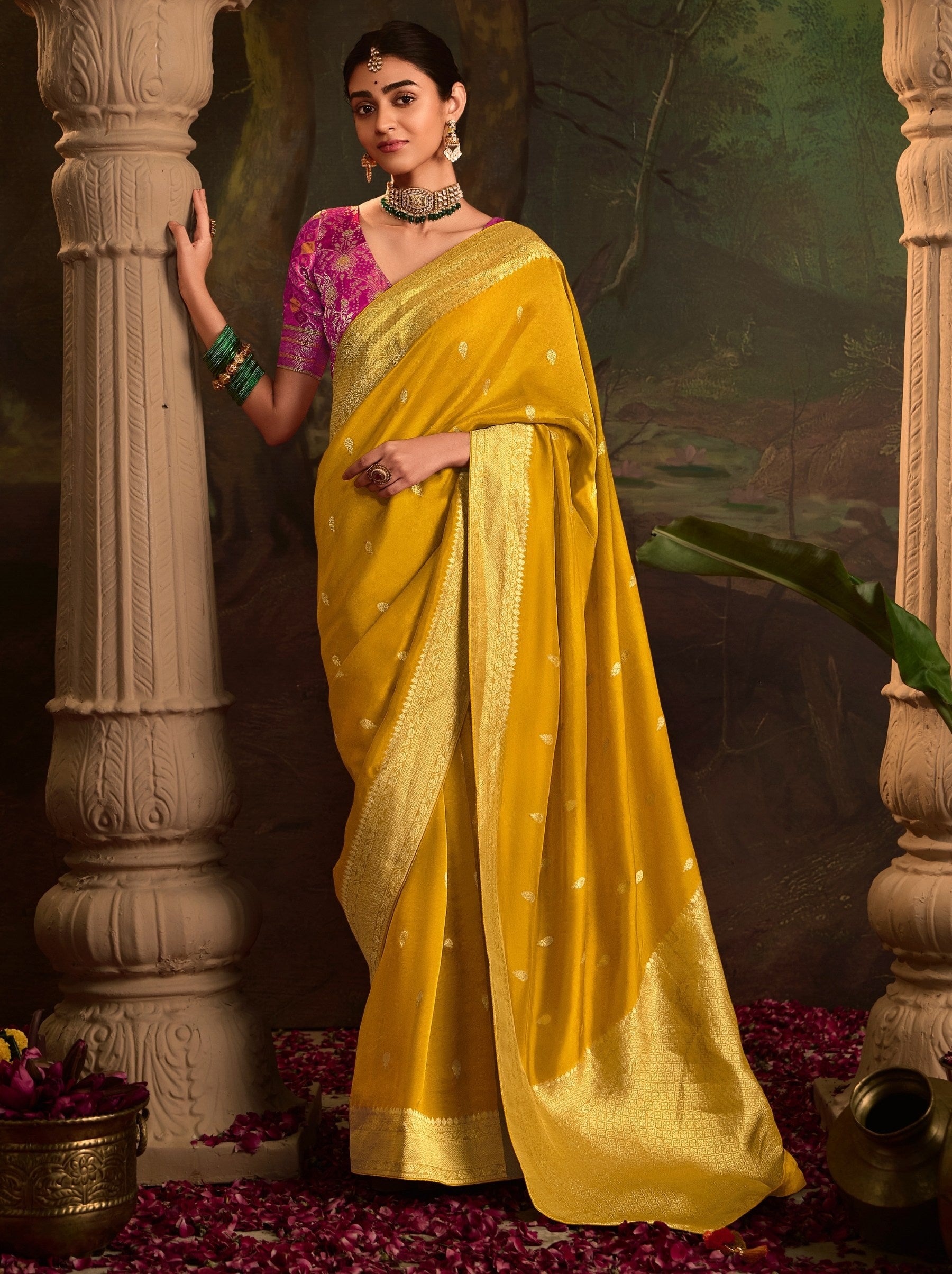 Honey Yellow Wedding And Party Designer Saree - TrendOye