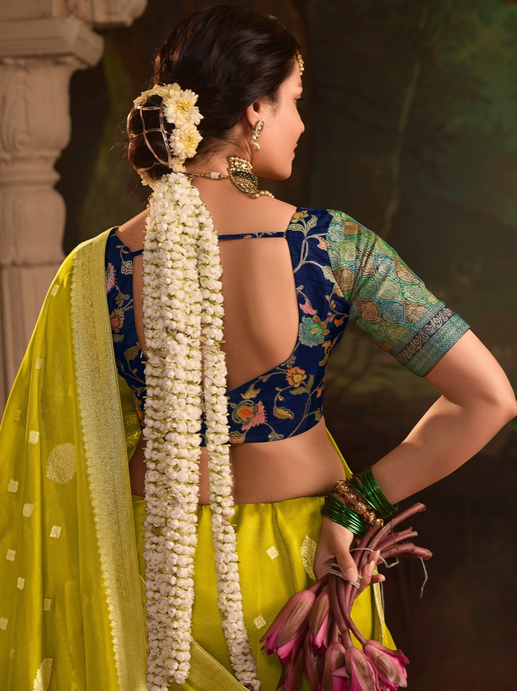 Pineapple Yellow Wedding And Party Designer Saree - TrendOye