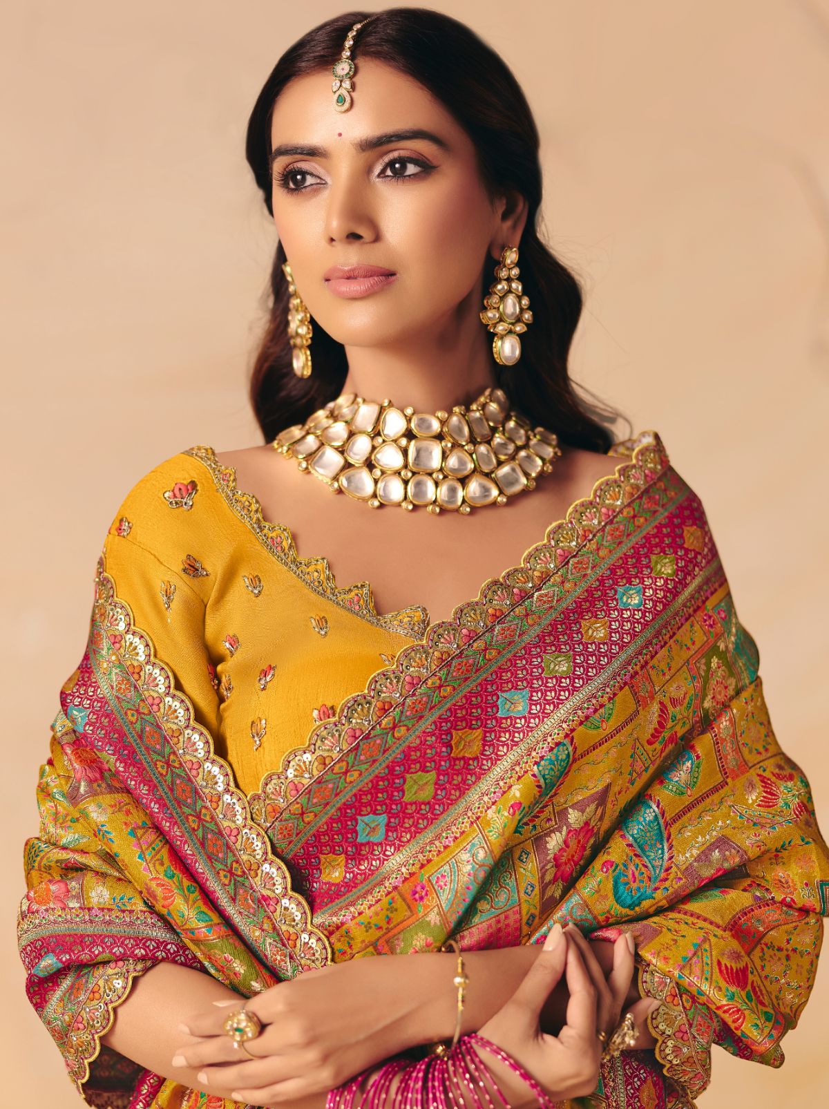 Mustard Yellow Premium Dola Silk Embroidered Designer Saree