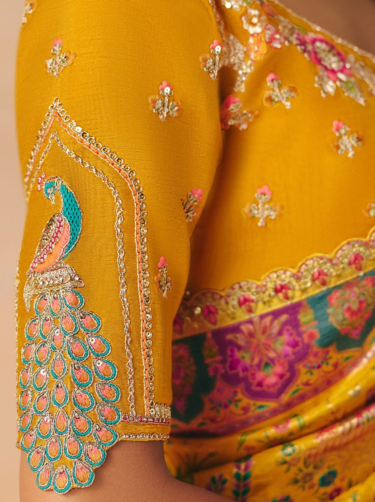 Gold Yellow Premium Dola Silk Embroidered Designer Saree
