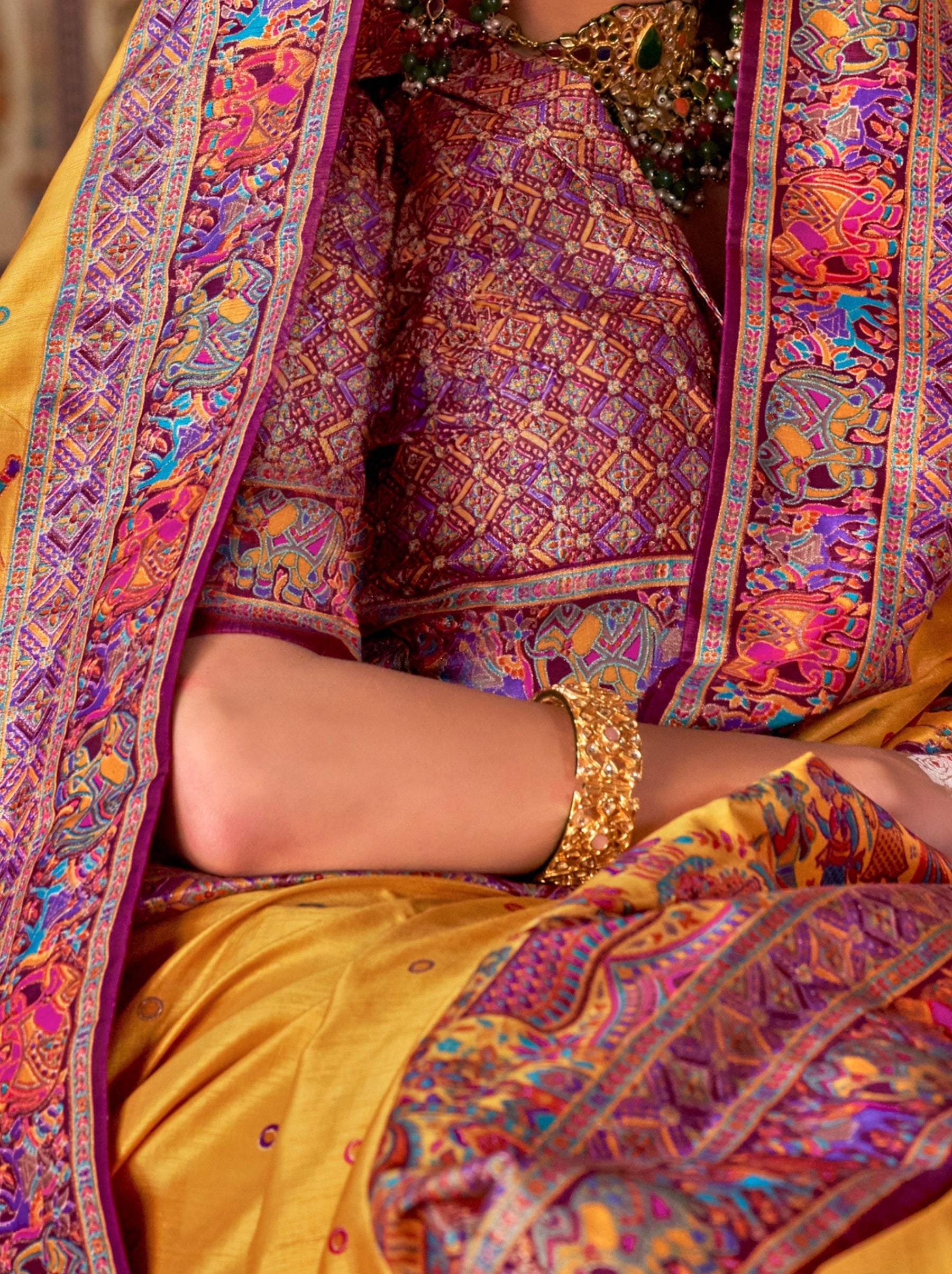 Mustard Yellow Premium Silk Saree With Traditional Pattern - TrendOye