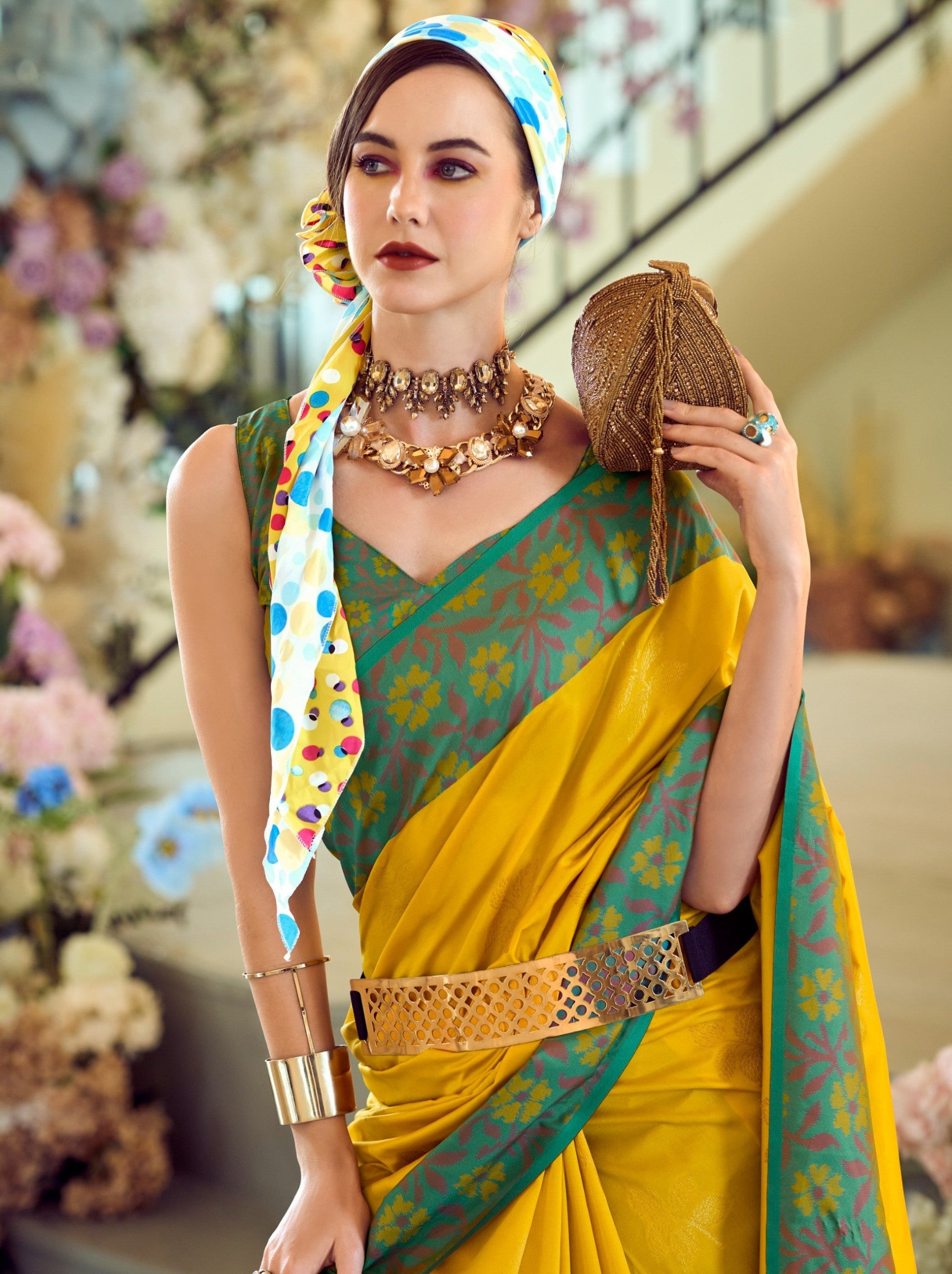 Corn Yellow Party Premium Saree - TrendOye