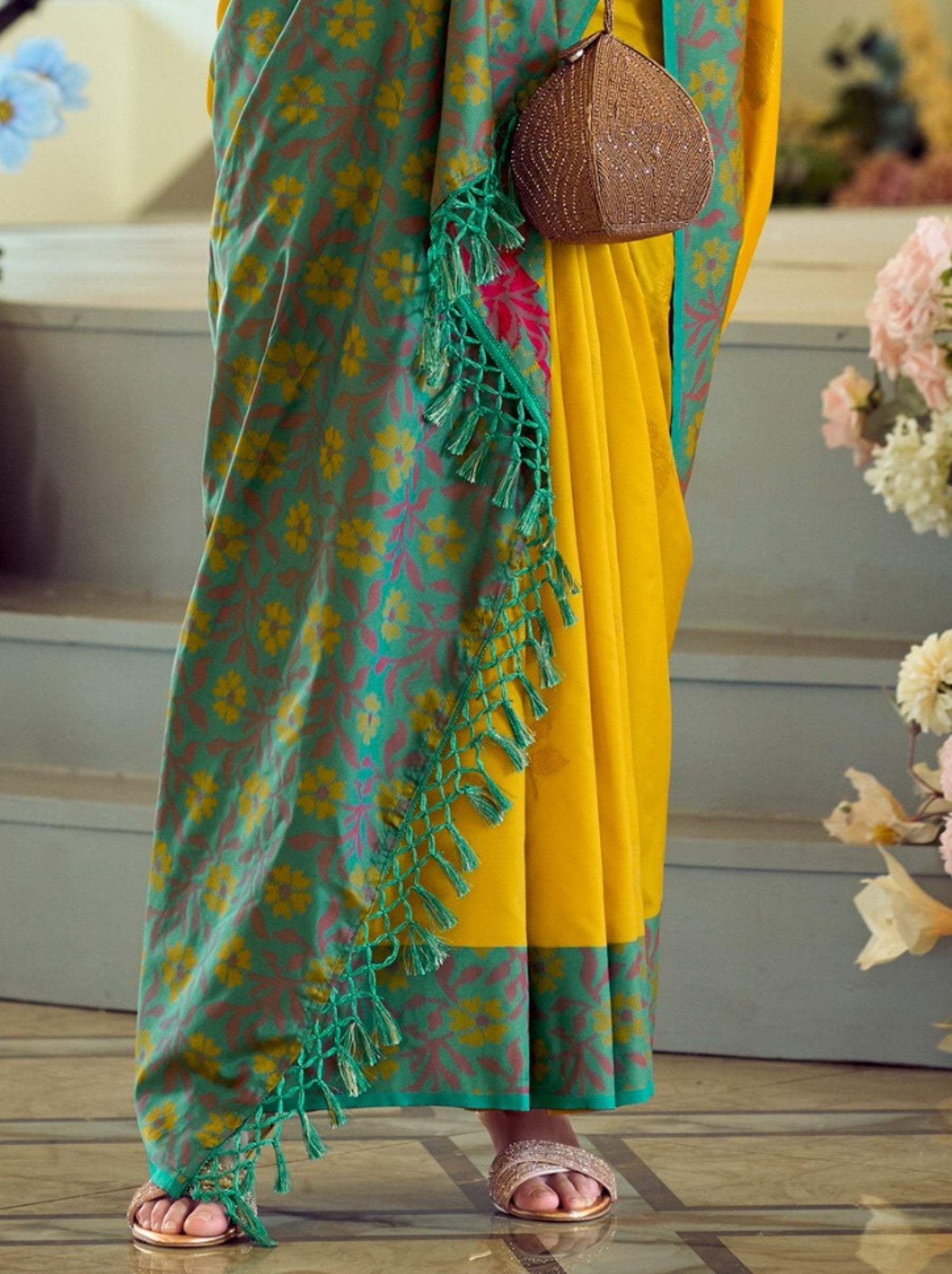 Corn Yellow Party Premium Saree - TrendOye