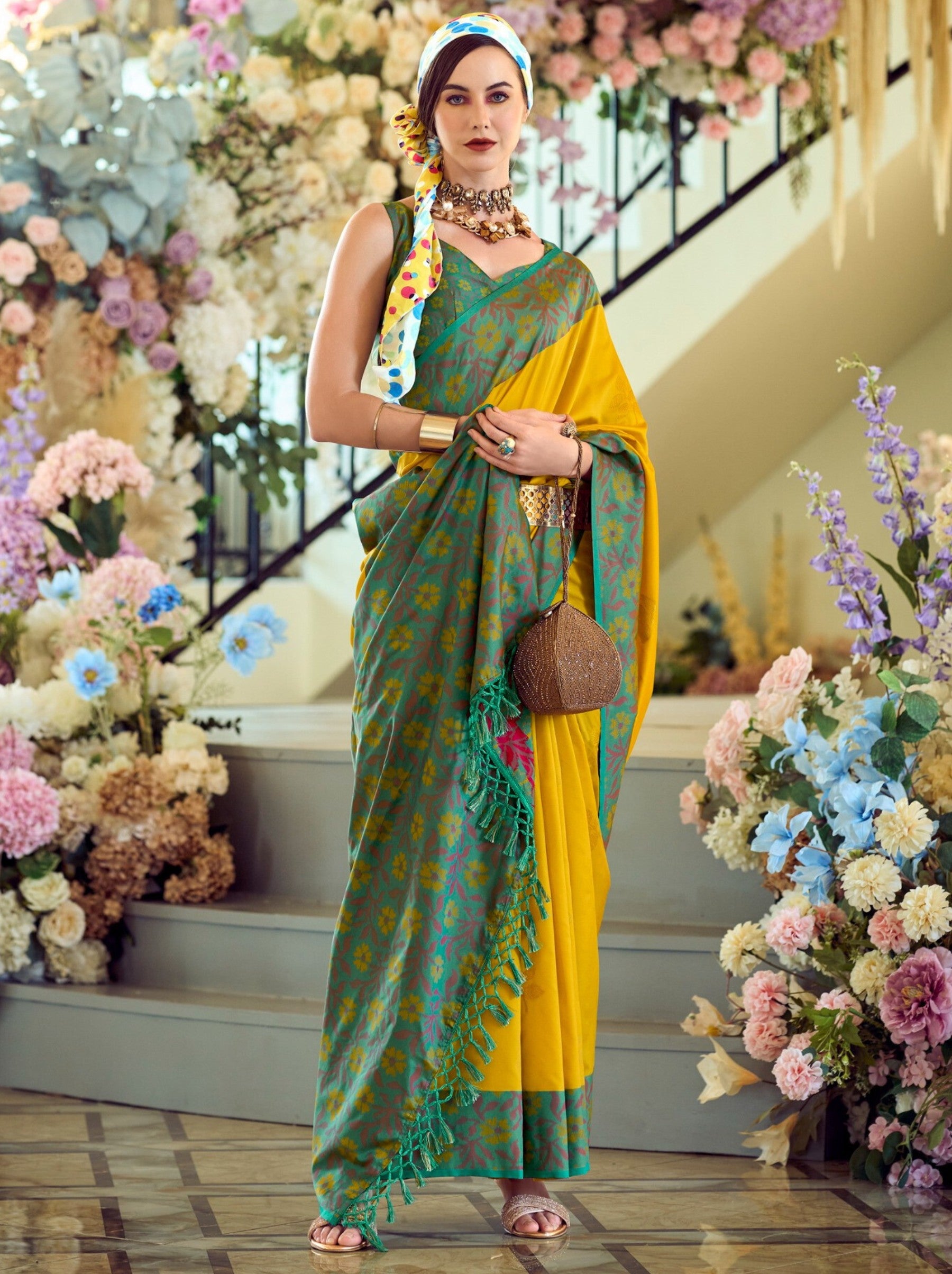 Corn Yellow Party Premium Saree - TrendOye