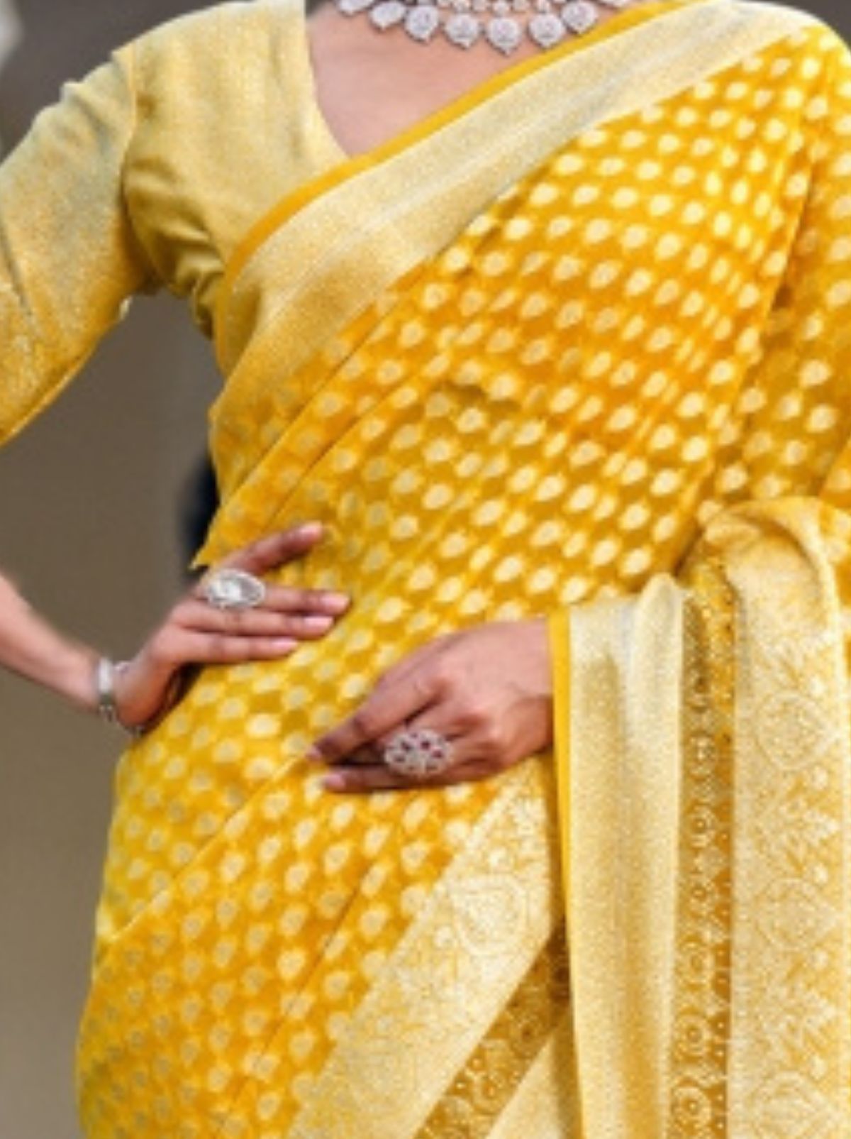 Pineapple Yellow Premium Georgette Saree With Weaved Motifs