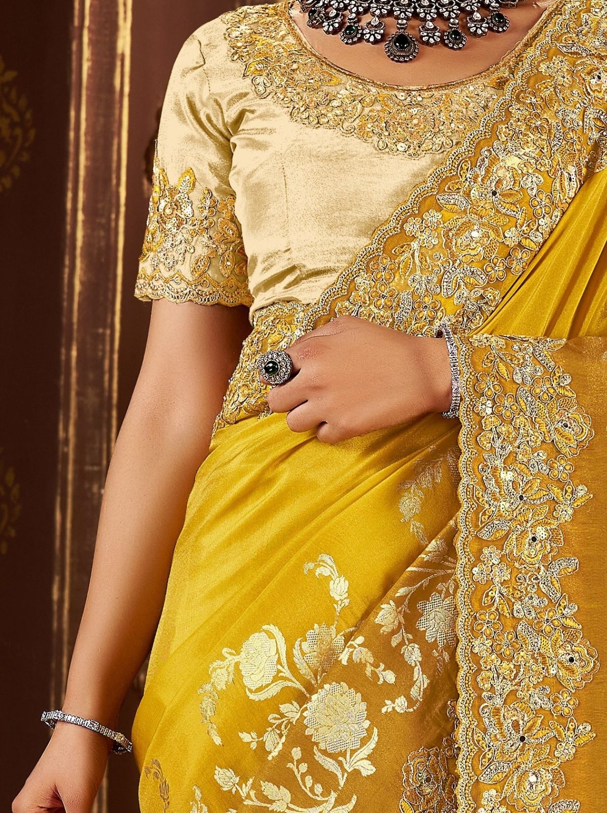 Cyber Yellow Premium Heavy Work Bridal Saree With Rich Border Design