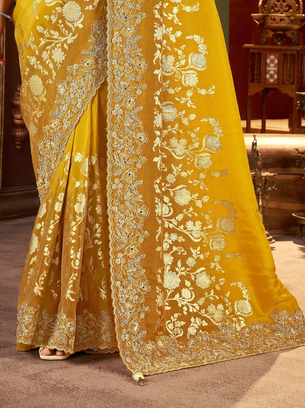 Cyber Yellow Premium Heavy Work Bridal Saree With Rich Border Design
