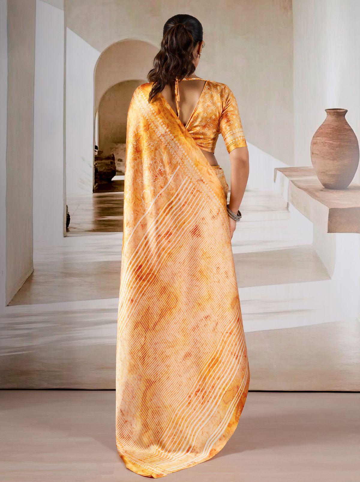 Honey Yellow Premium Modal Satin Silk Saree - TrendOye