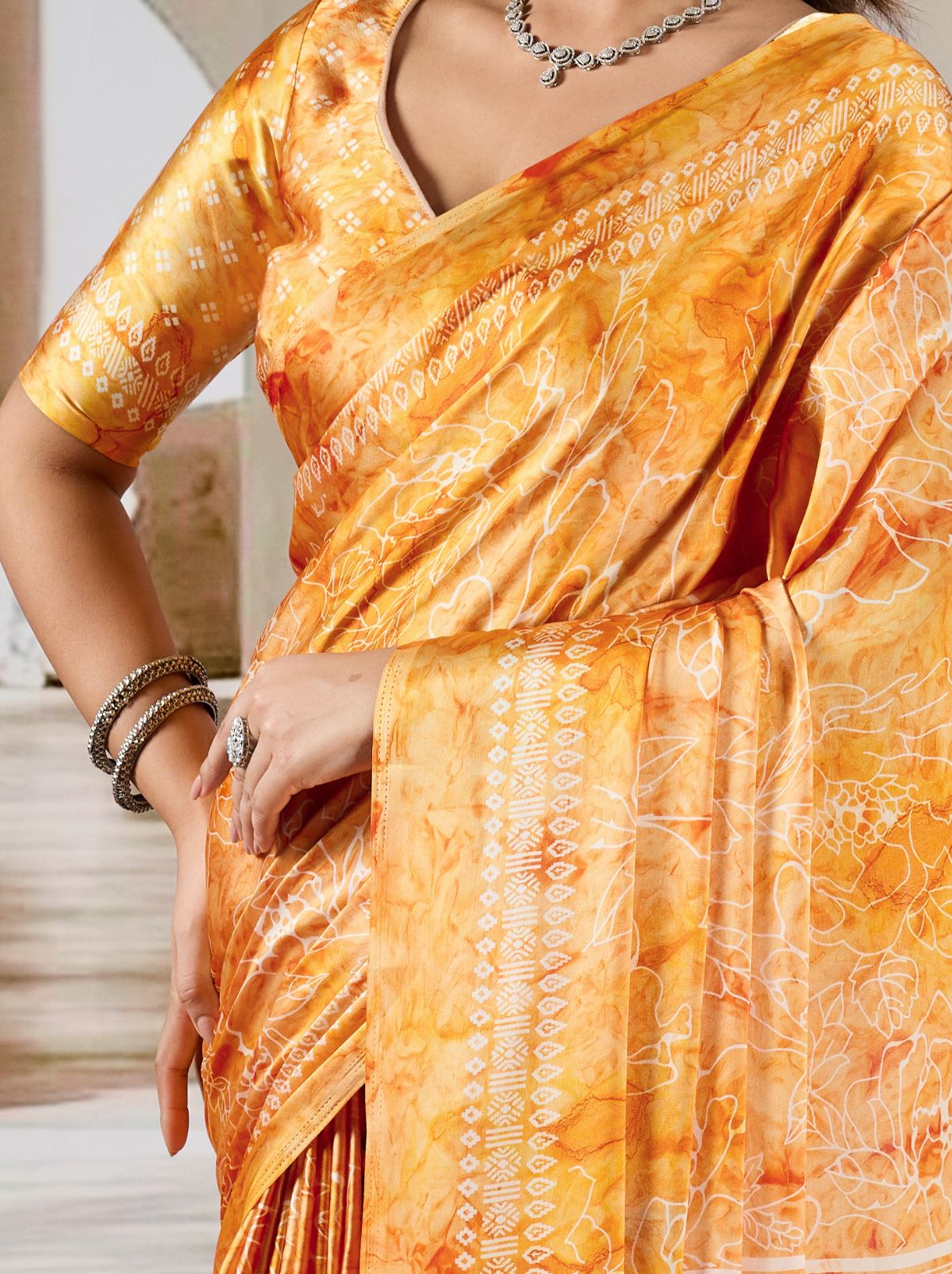 Honey Yellow Premium Modal Satin Silk Saree - TrendOye