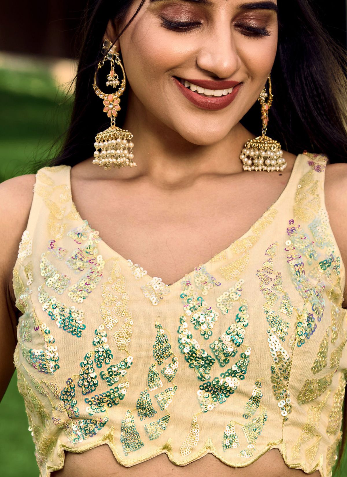 Pastel Yellow Premium Party Lehenga Set With Sequin Work - TrendOye