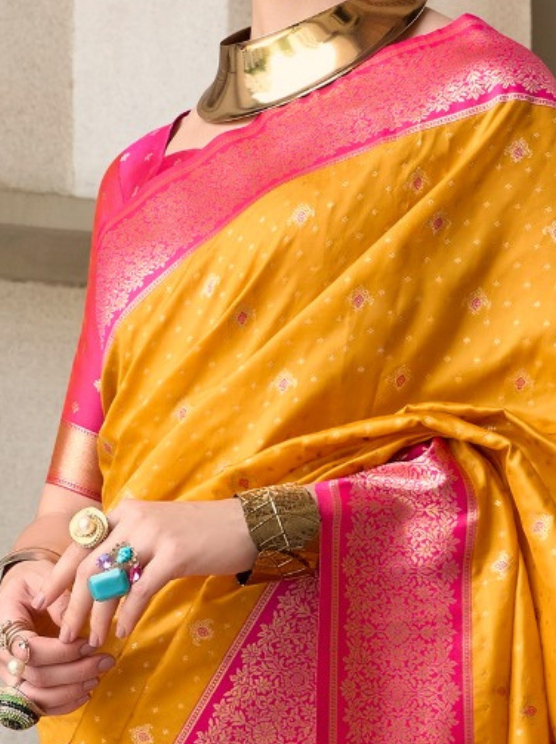Bumblebee Yellow Festive Saree - TrendOye