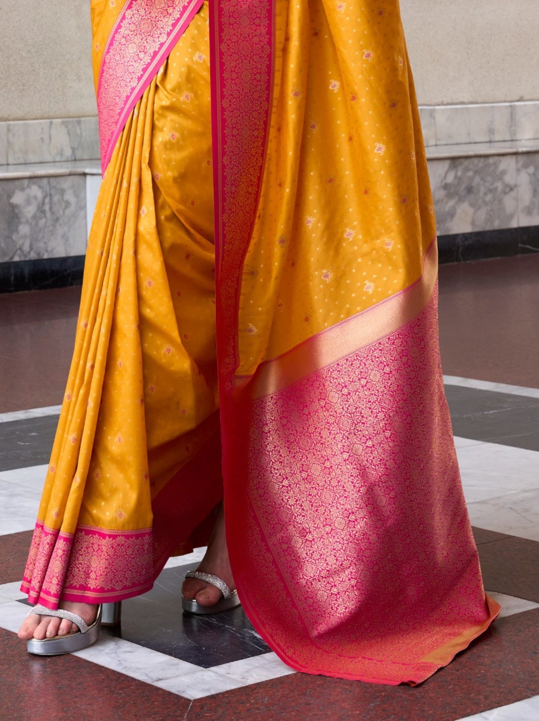 Bumblebee Yellow Festive Saree - TrendOye