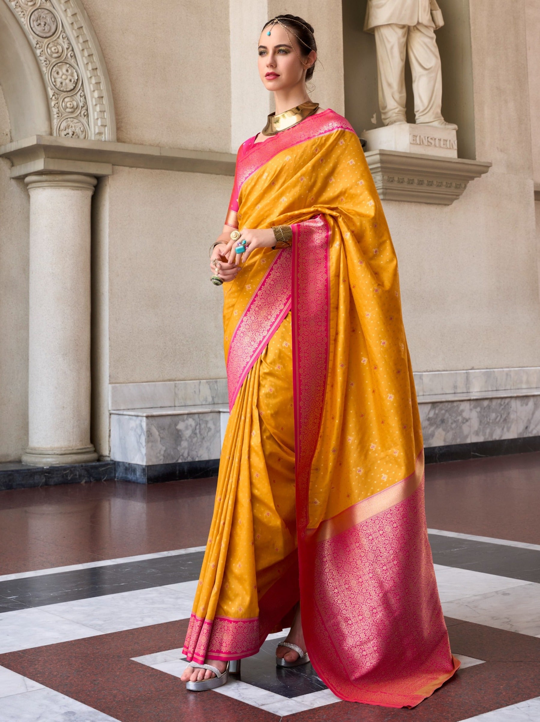 Bumblebee Yellow Festive Saree - TrendOye