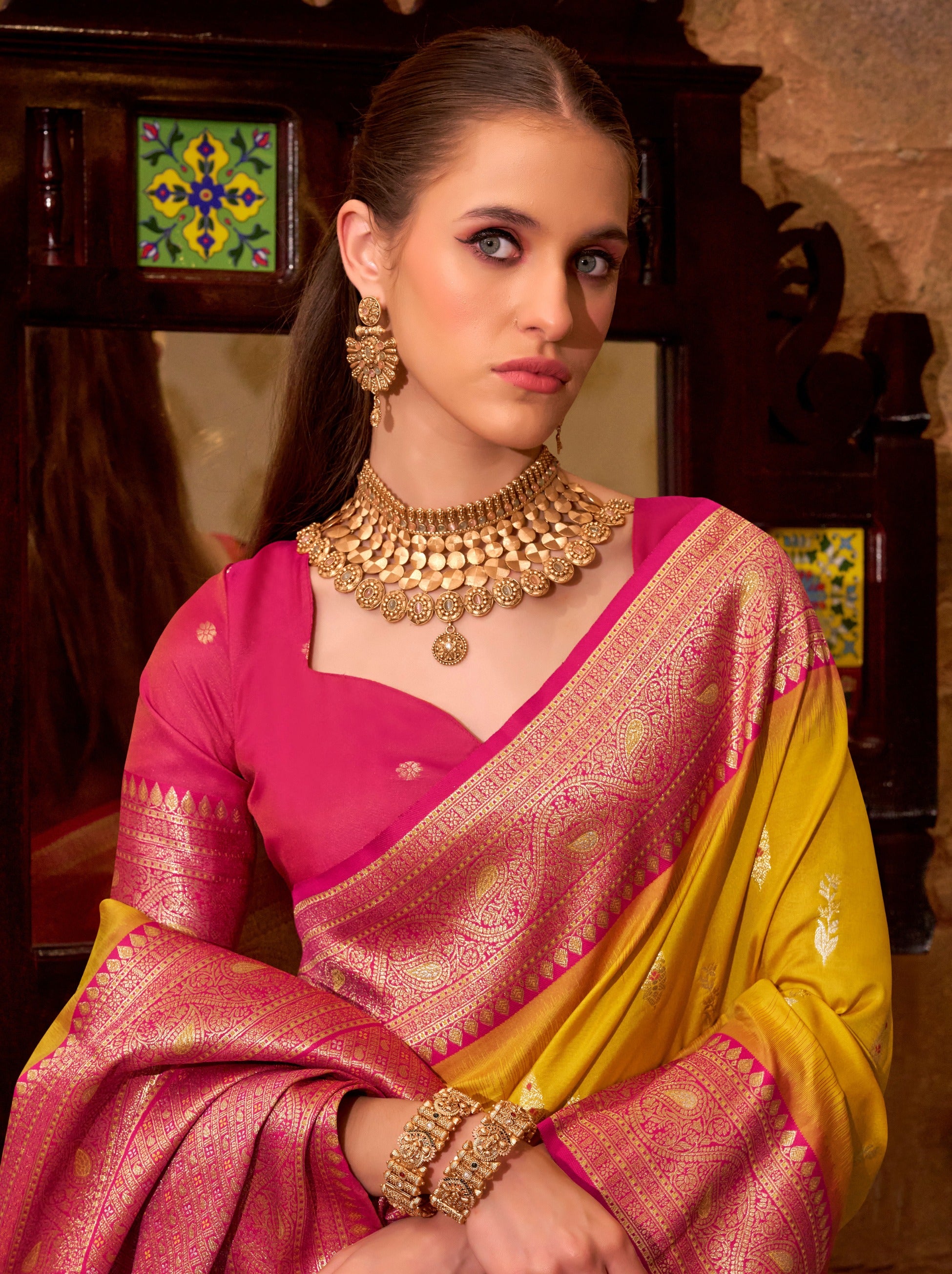 Cyber Yellow Premium Festive Silk Saree With Unstitched Blouse - TrendOye