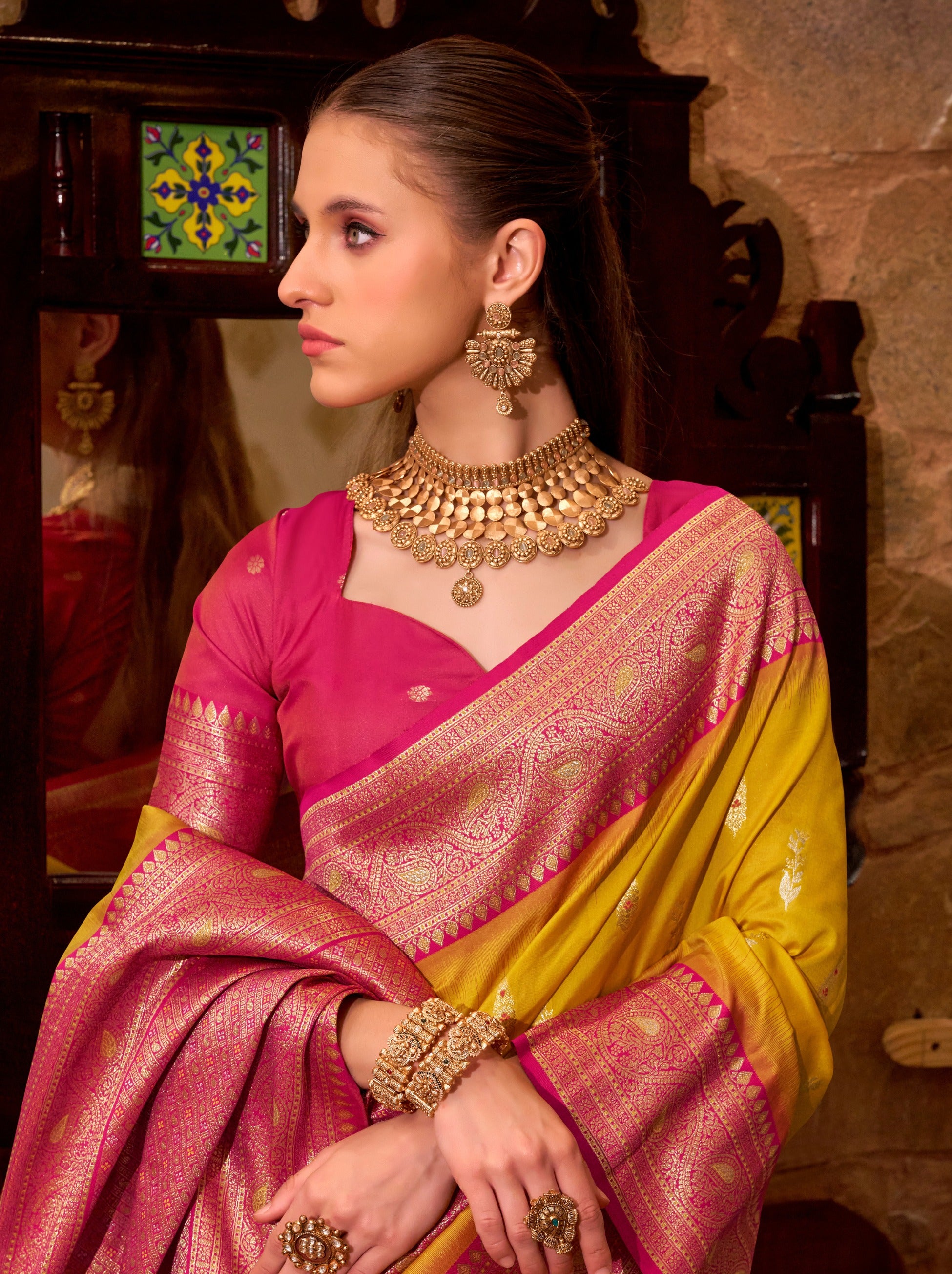 Cyber Yellow Premium Festive Silk Saree With Unstitched Blouse - TrendOye