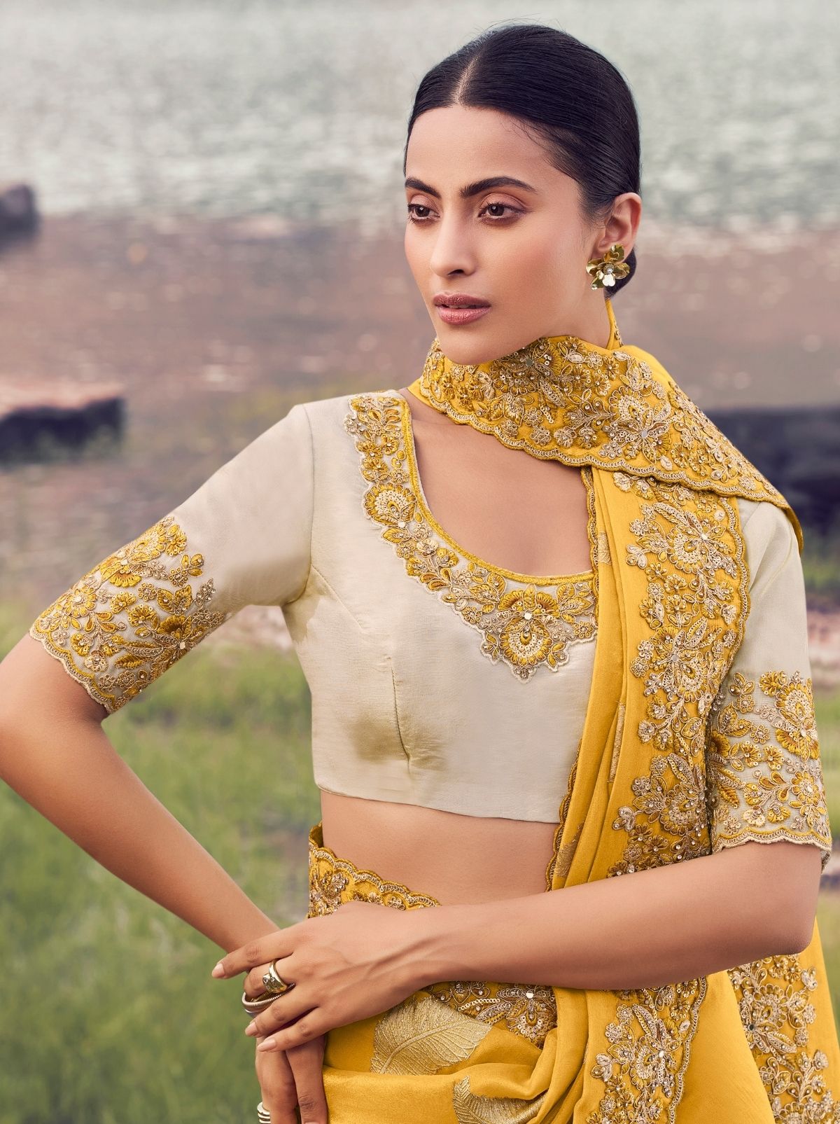 Mustard Yellow Premium Tissue Silk Saree With Blouse Piece