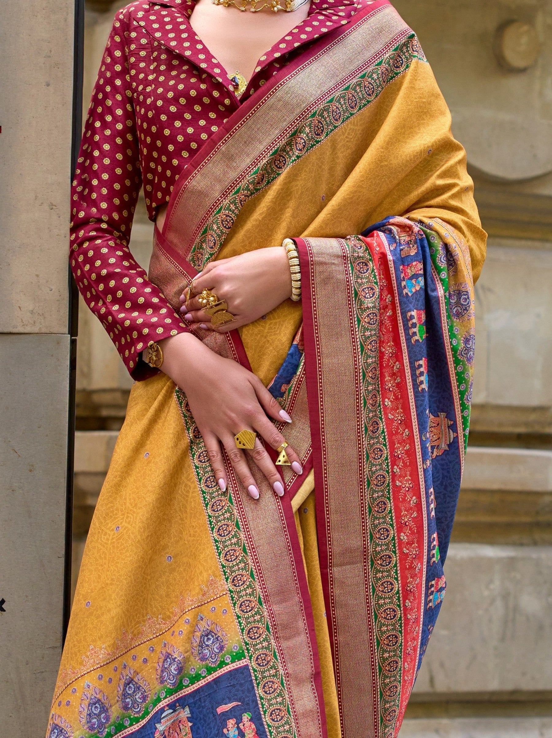 Corn Yellow Celebration Saree - TrendOye