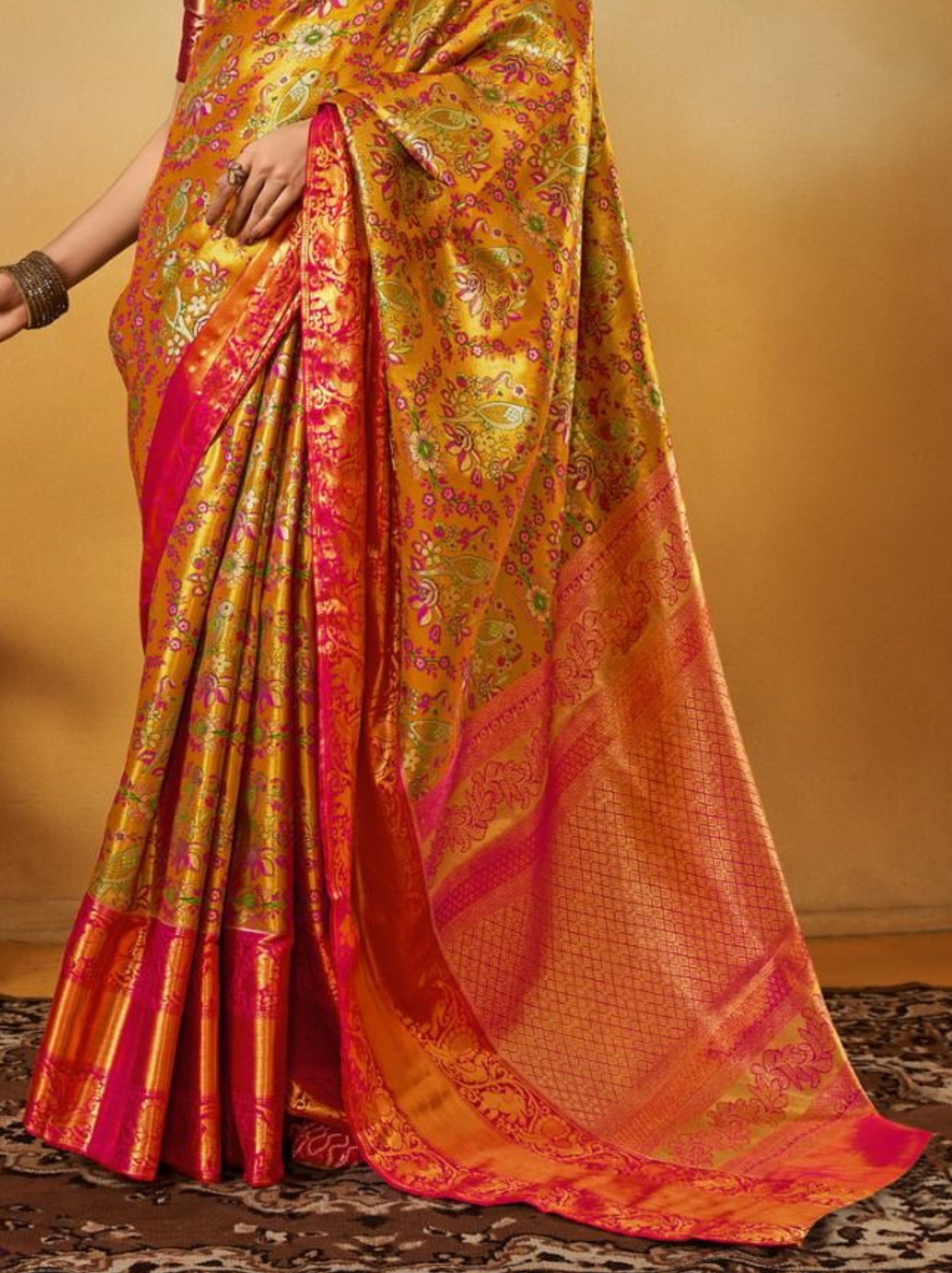Gold Yellow Party Designer Saree - TrendOye