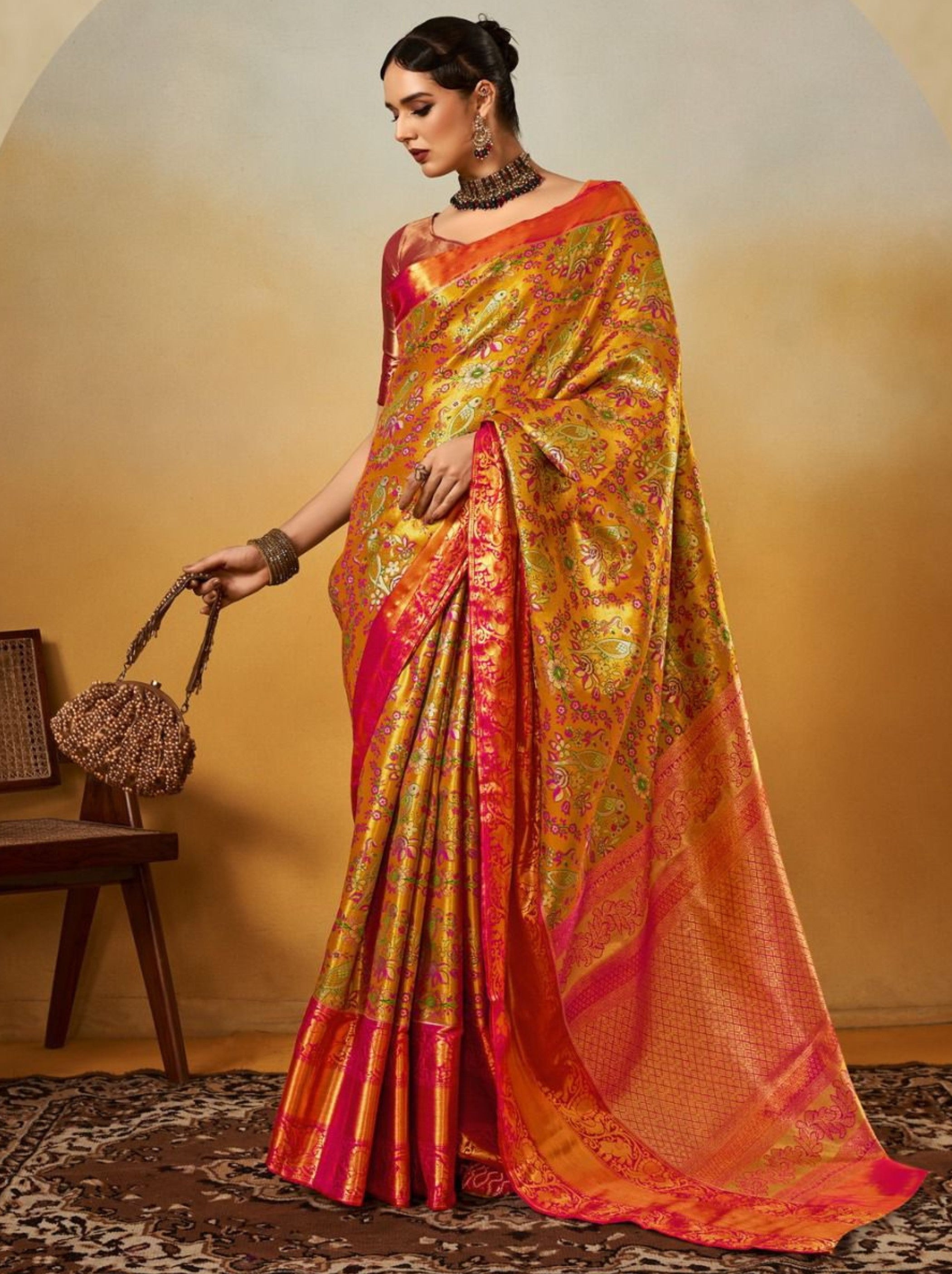 Gold Yellow Party Designer Saree - TrendOye