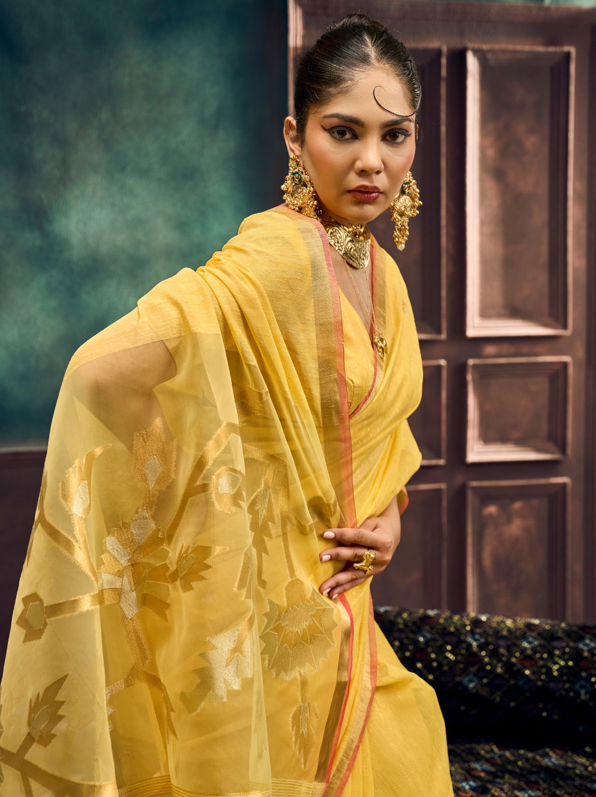 Tuscany Yellow Pure Munga Silk Traditional Handloom Saree