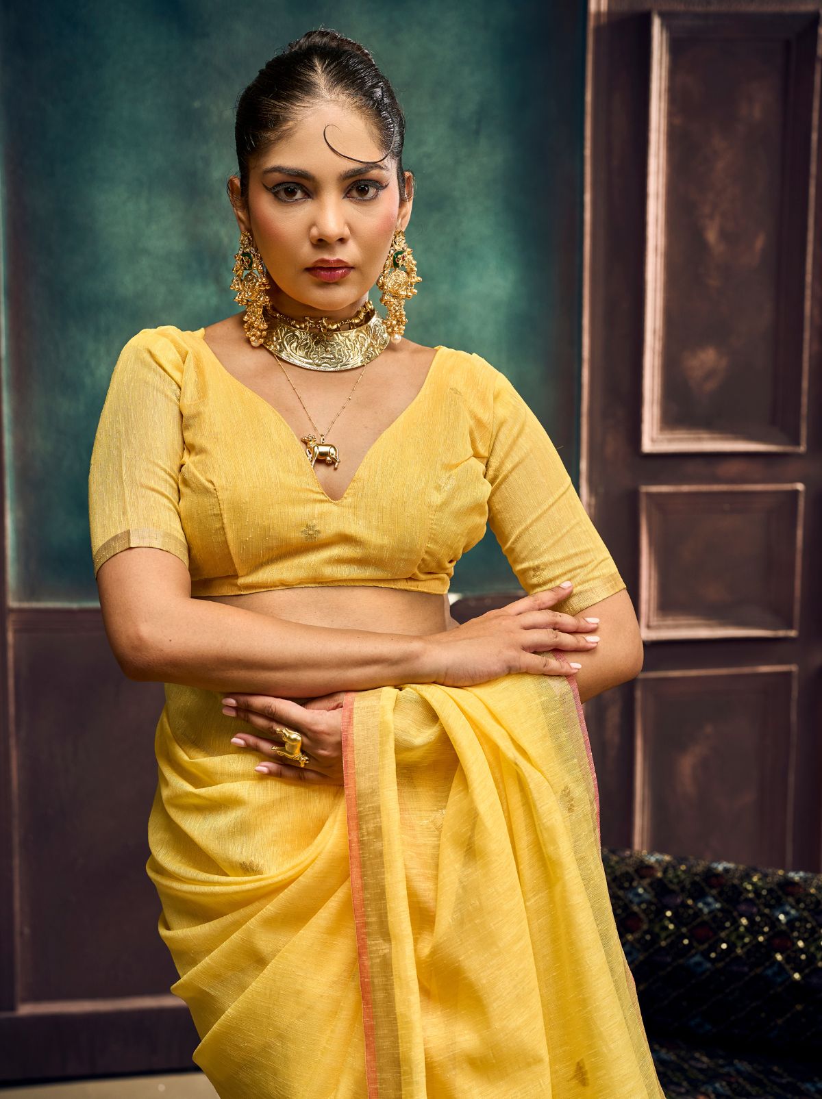 Tuscany Yellow Pure Munga Silk Traditional Handloom Saree