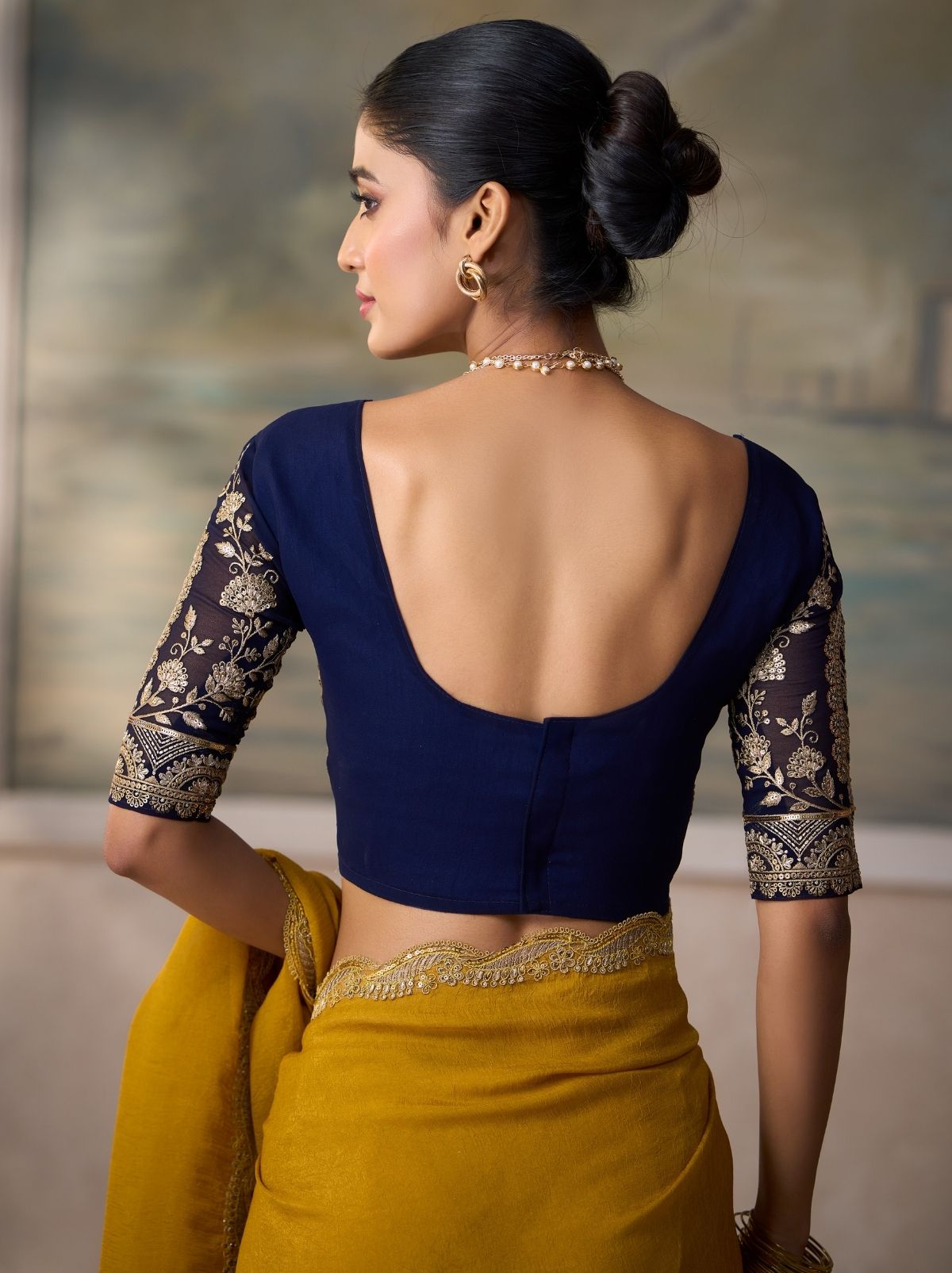 Mustard Yellow Regal Embroidered Saree with Designer Blouse