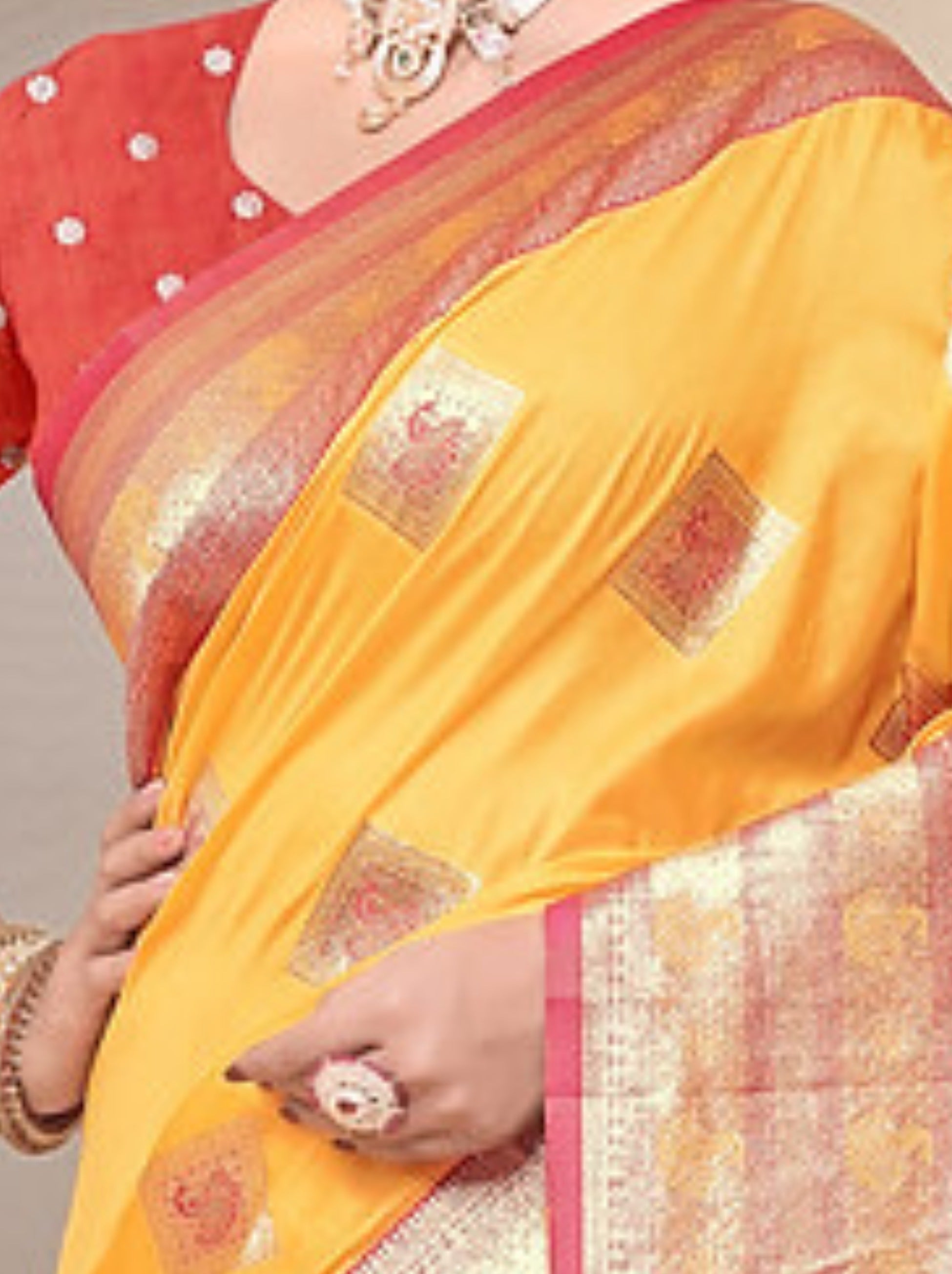 Cyber Yellow Soft Silk Paithani Saree With Contrast Blouse Piece - TrendOye