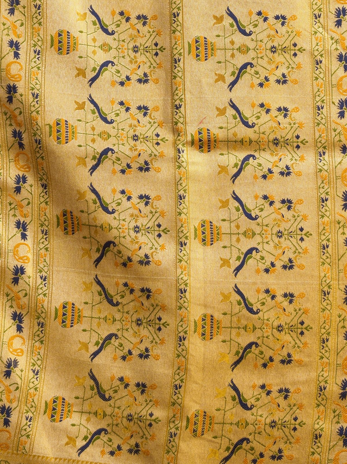 Ochre Yellow Tissue Silk Saree with Soft Zari & Tassels